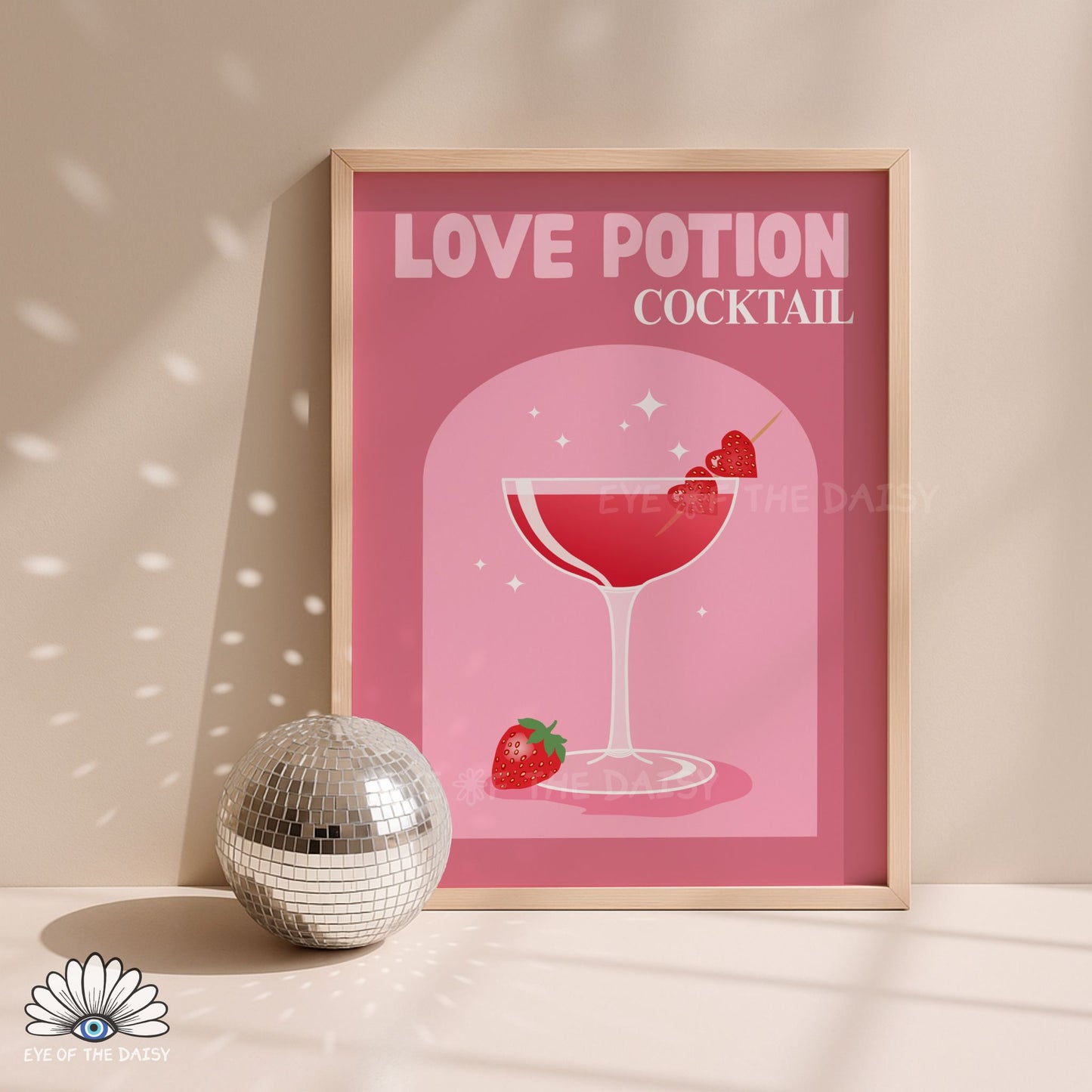High resolution Love Potion cocktail print instant download, fun and colorful drinks poster for parties or bar cart decor