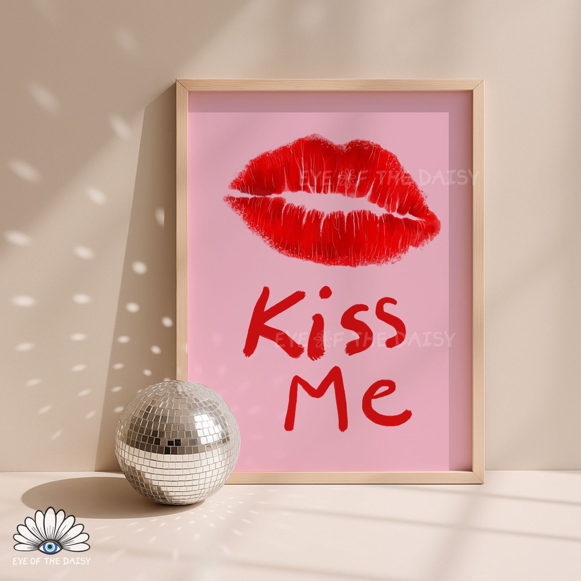 High resolution red lips Kiss Me hand drawn print instant download, playful, girly and pretty wall art