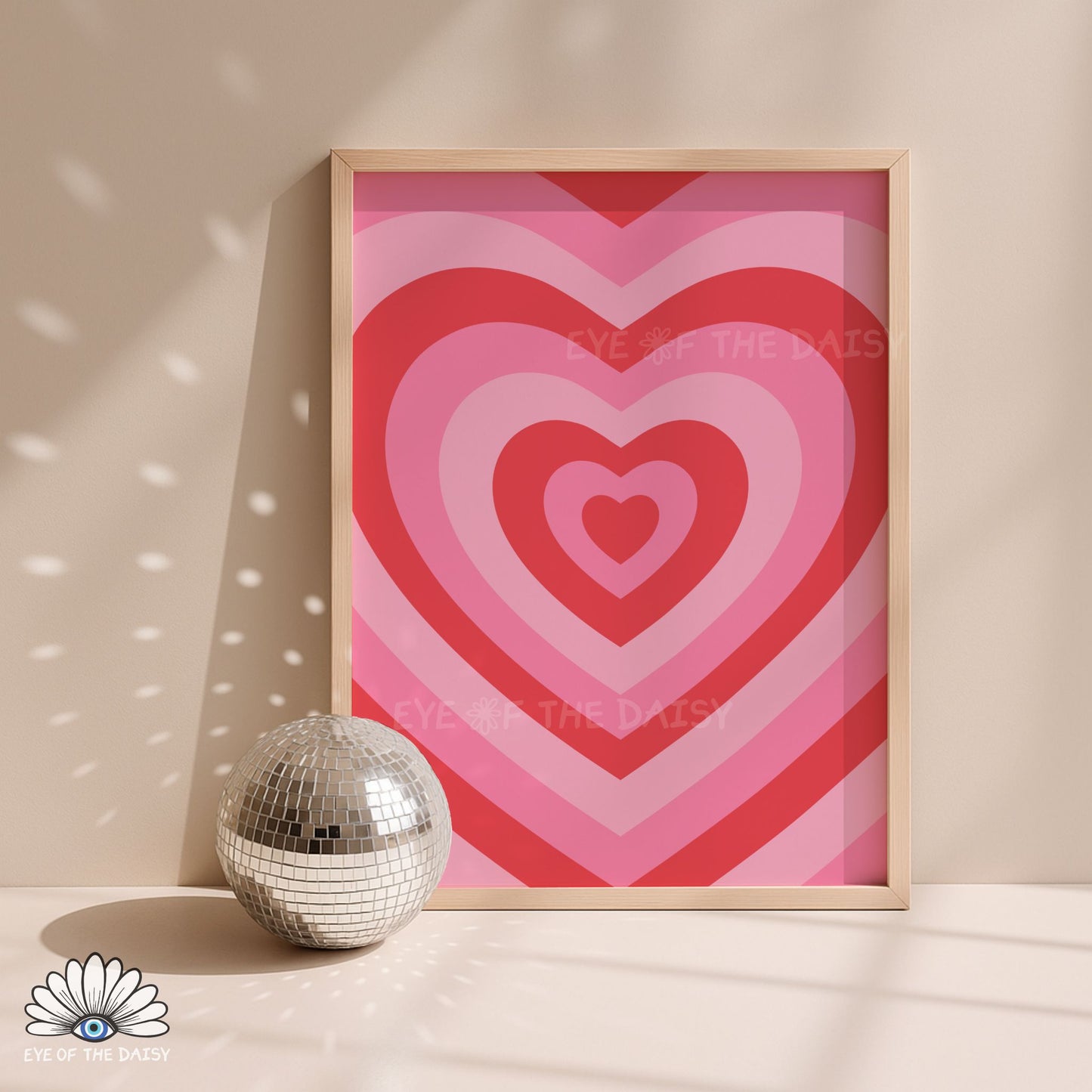 High resolution retro heart poster in red and pink, playful Y2K and dopamine decor print instant download