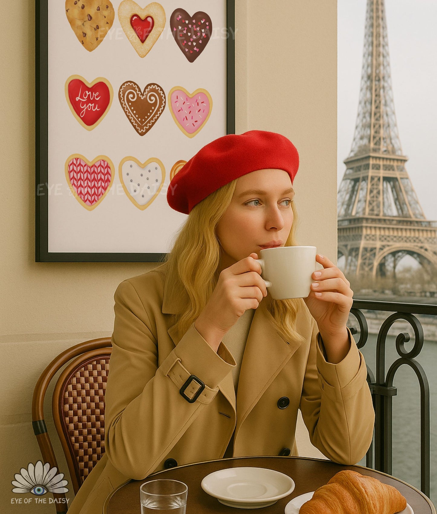 Valentine’s Day foodie digital download, whimsical cookie illustrations, perfect for living room or kitchen decor