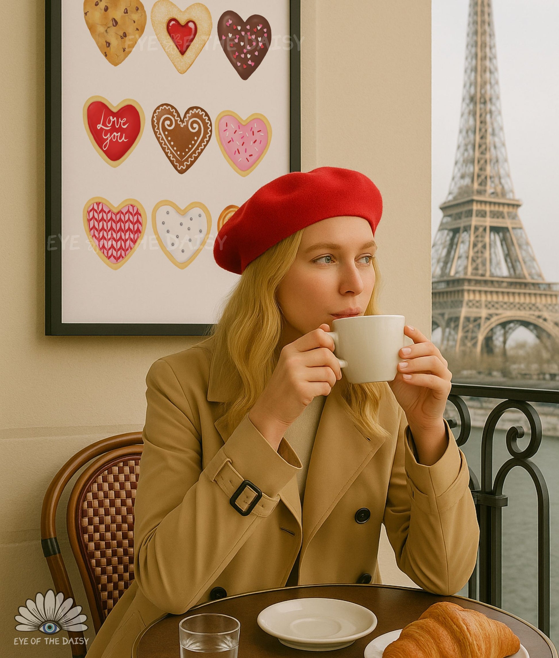 Valentine’s Day foodie digital download, whimsical cookie illustrations, perfect for living room or kitchen decor