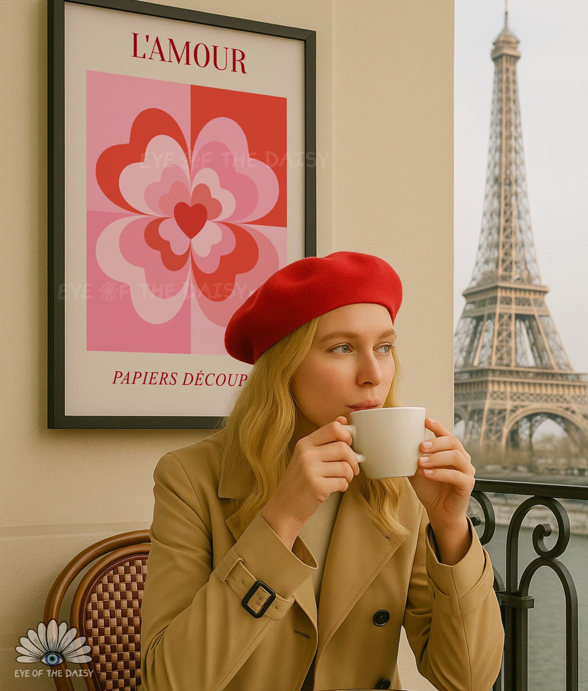 L’Amour print instant download French wall art in red and pink, Bauhaus inspired, fun and romantic for bedrooms or dorms