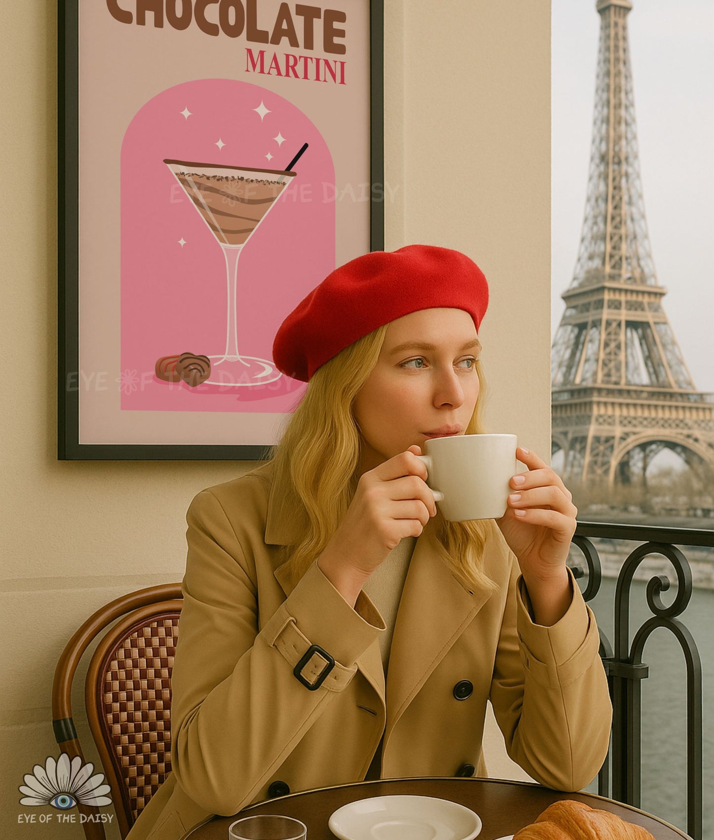 Chocolate Martini cocktail printable wall art, preppy and modern dopamine decor for kitchens or home bars