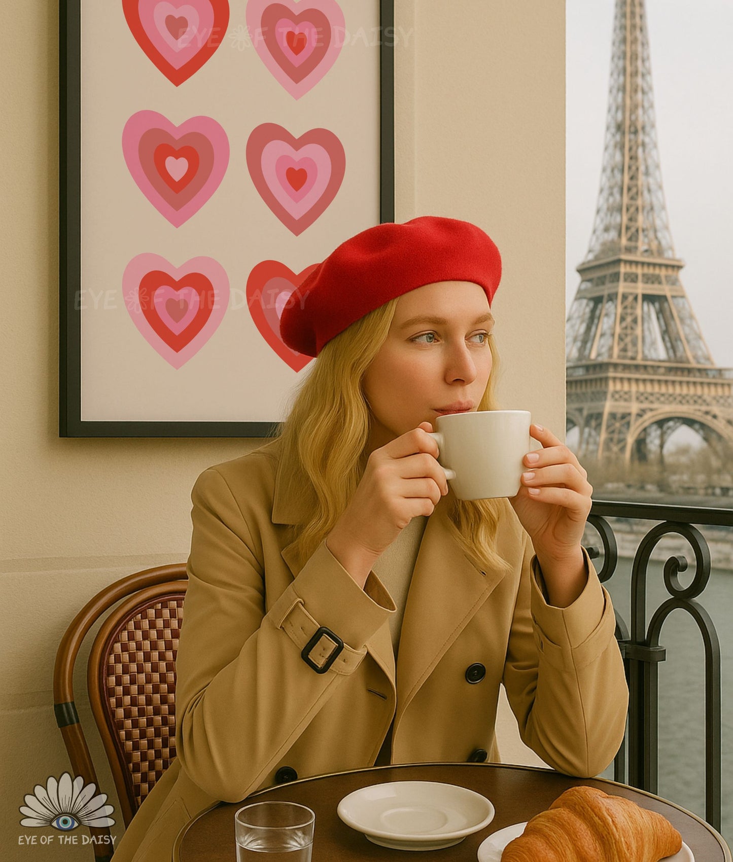 Retro hearts print digital download, funky and colorful Y2K-inspired printable wall art for living rooms