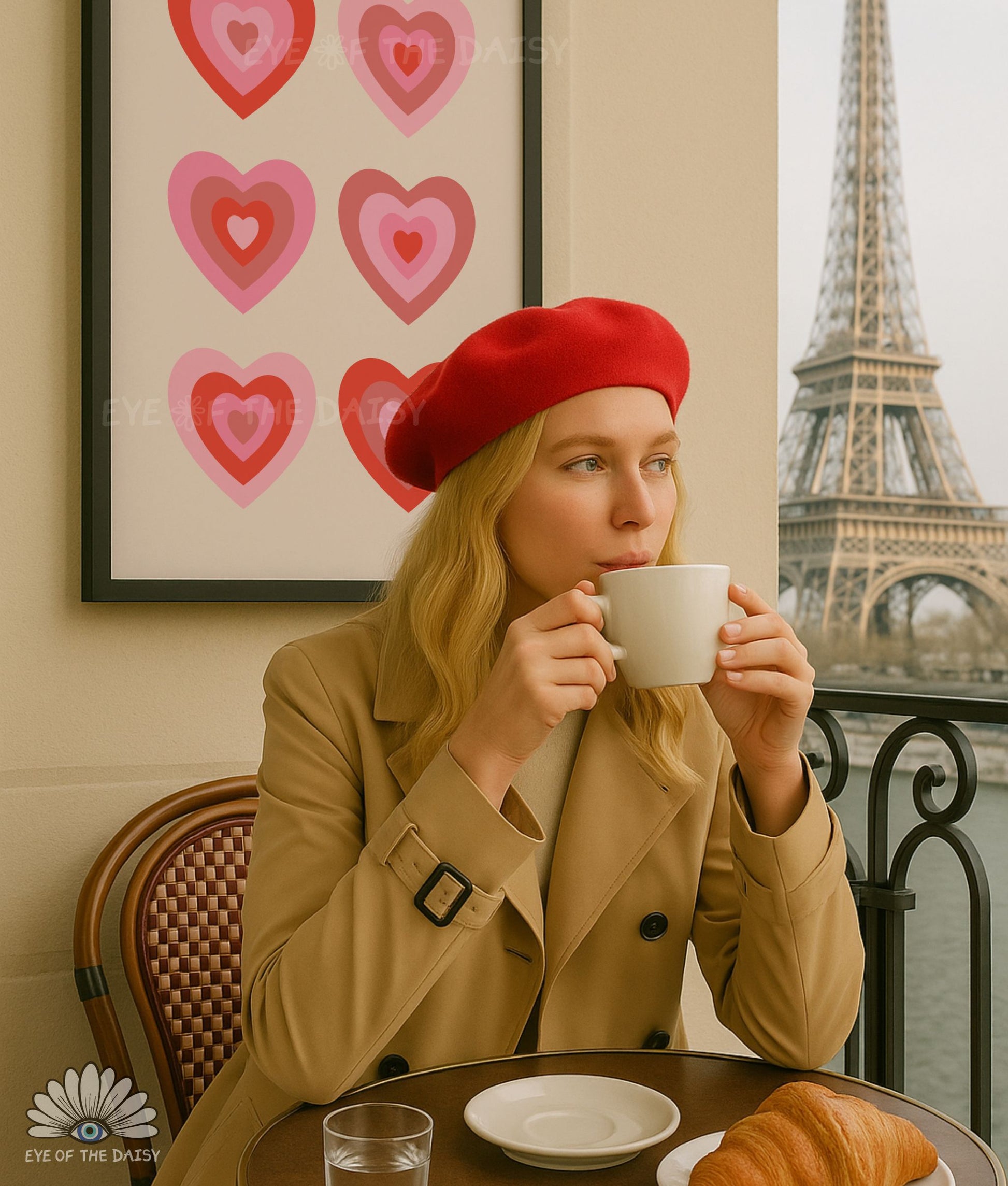 Retro hearts print digital download, funky and colorful Y2K-inspired printable wall art for living rooms