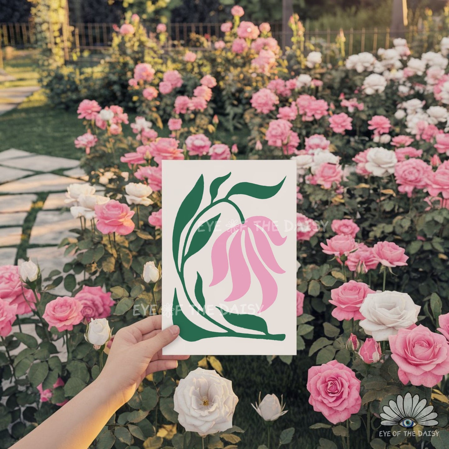 cute cottagecore floral print digital download, pastel pink and green wall art for college room decor