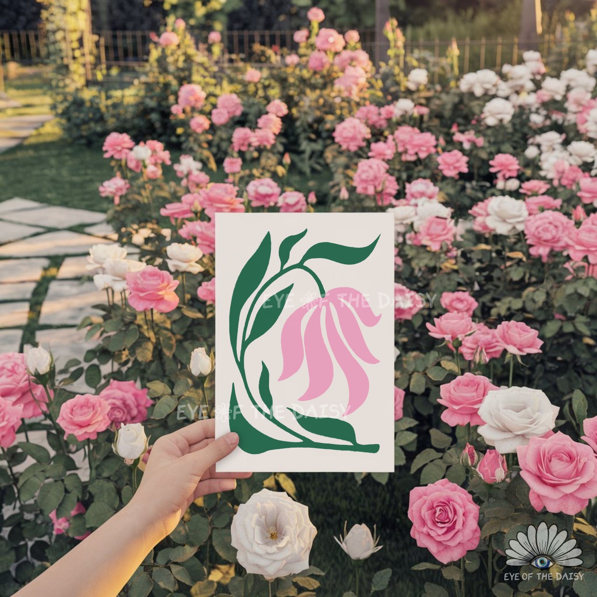 cute cottagecore floral print digital download, pastel pink and green wall art for college room decor