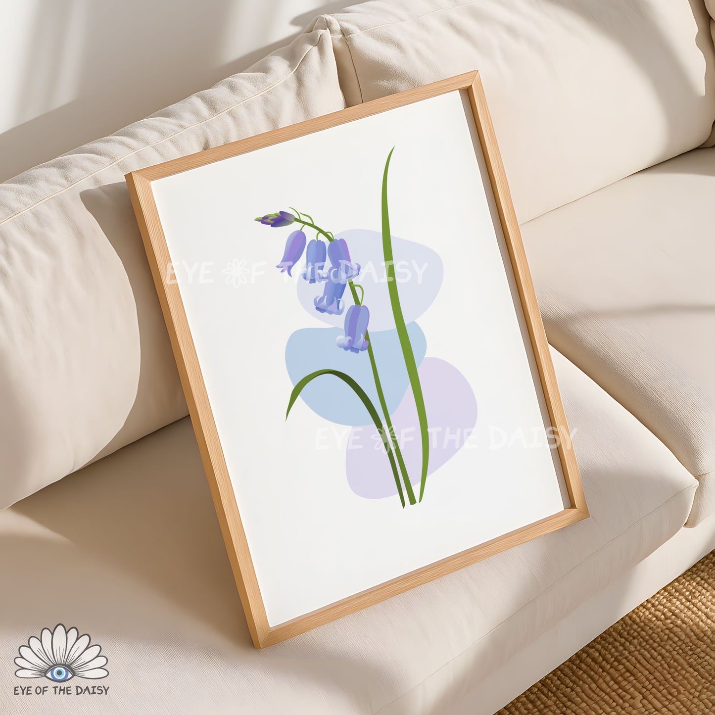 soft blue abstract botanical illustration printable, cottagecore decor for nursery or cosy spaces