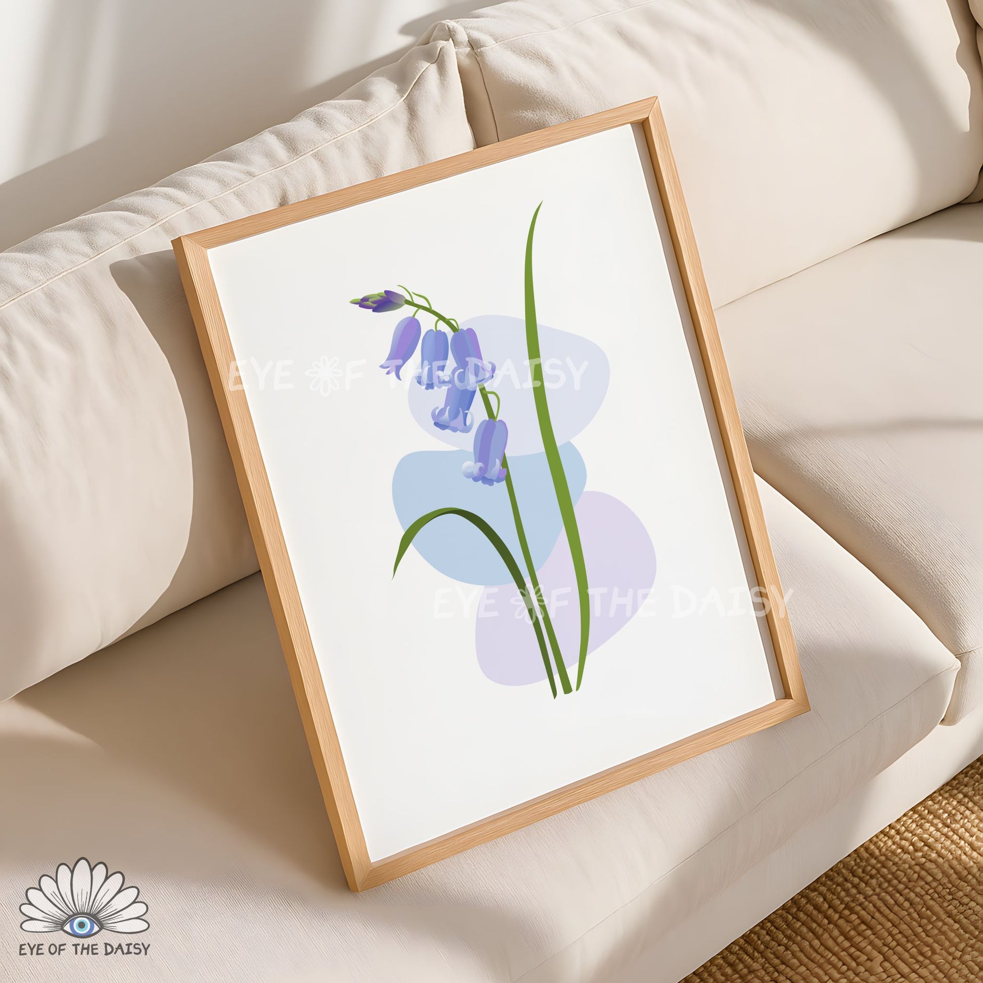 soft blue abstract botanical illustration printable, cottagecore decor for nursery or cosy spaces