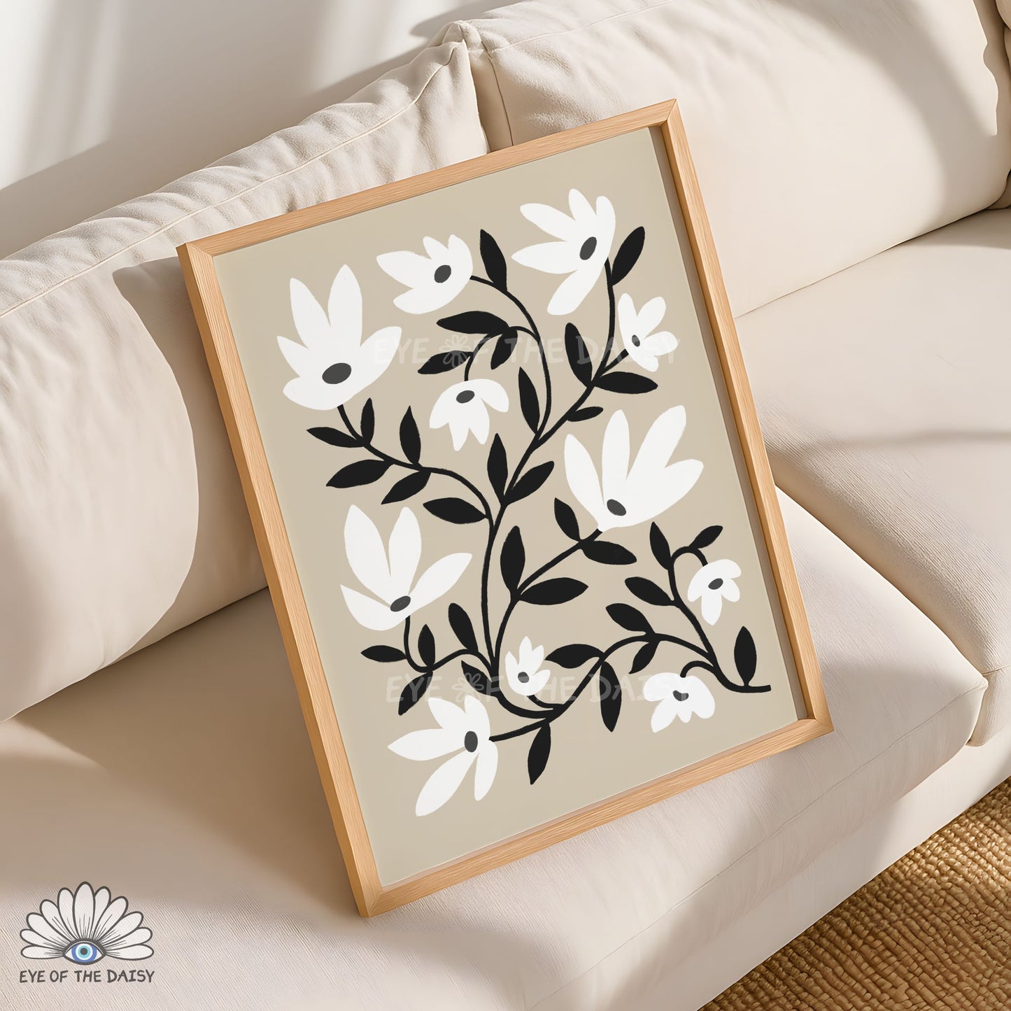 Neutral Abstract Floral Printable Wall Art | Black White and Beige Botanical Print Digital Download