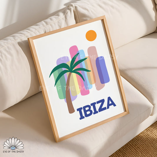 Dopamine decor Ibiza print, digital download Ibiza printable wall art for boho room decor