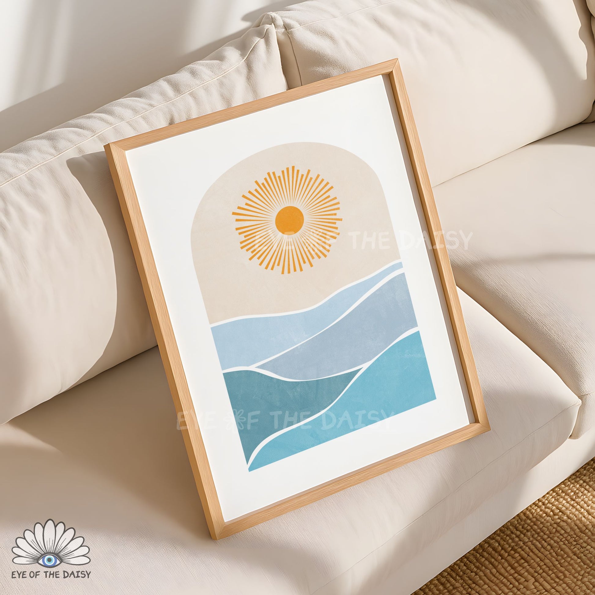 Sun and sea print digital download, minimal ocean printable wall art for summer rental decor