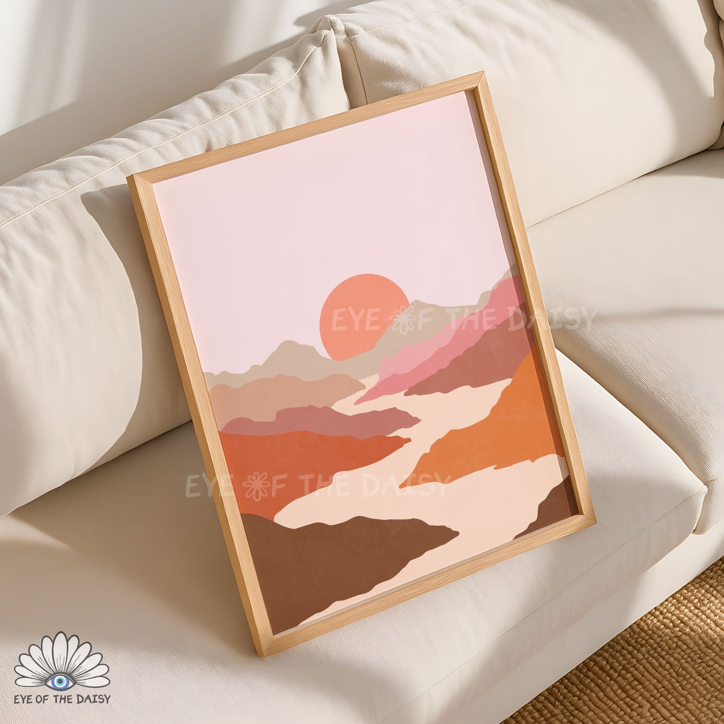 Terracotta, brown, rust color printable wall art, bohemian landscape downloadable art print for boho living room
