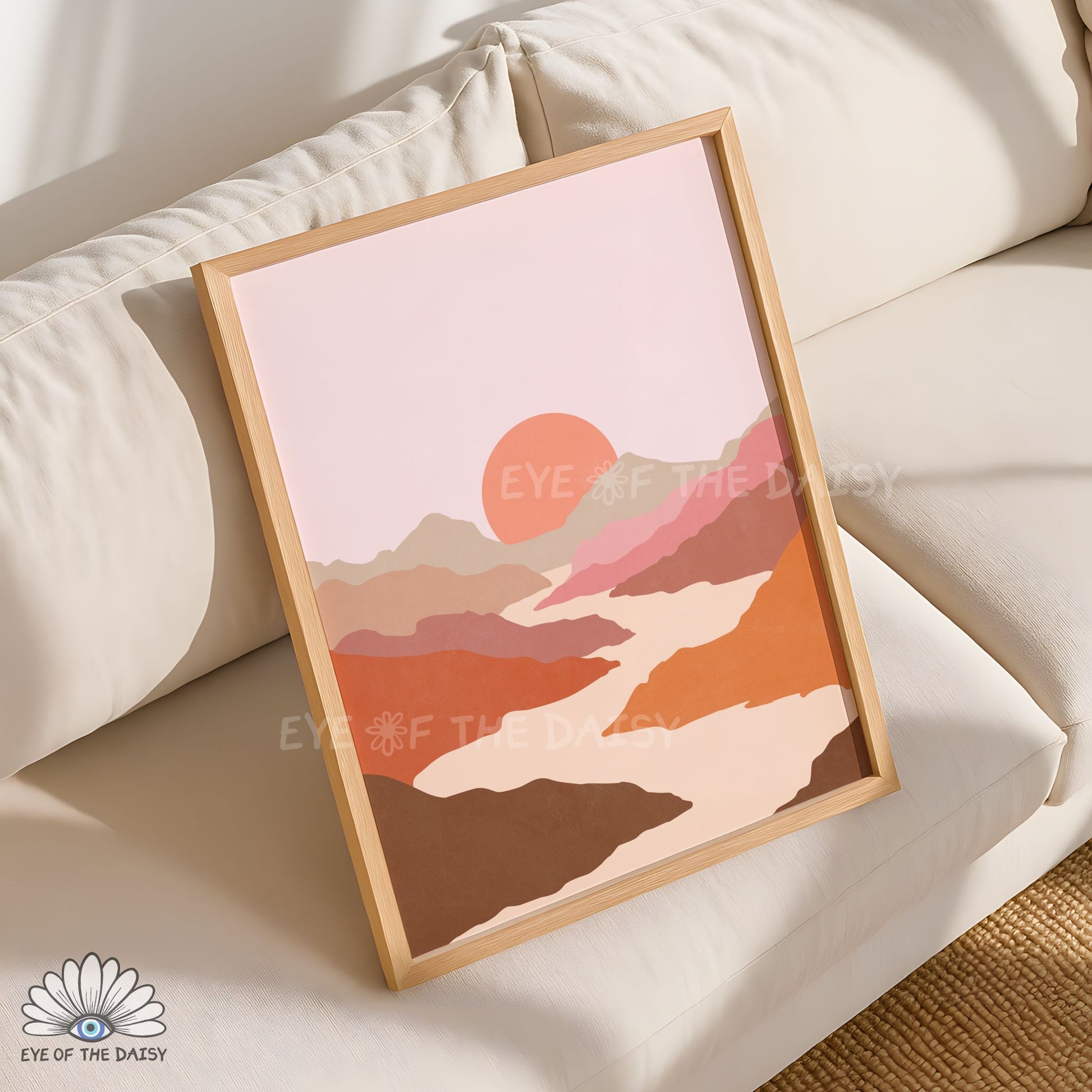 Terracotta, brown, rust color printable wall art, bohemian landscape downloadable art print for boho living room