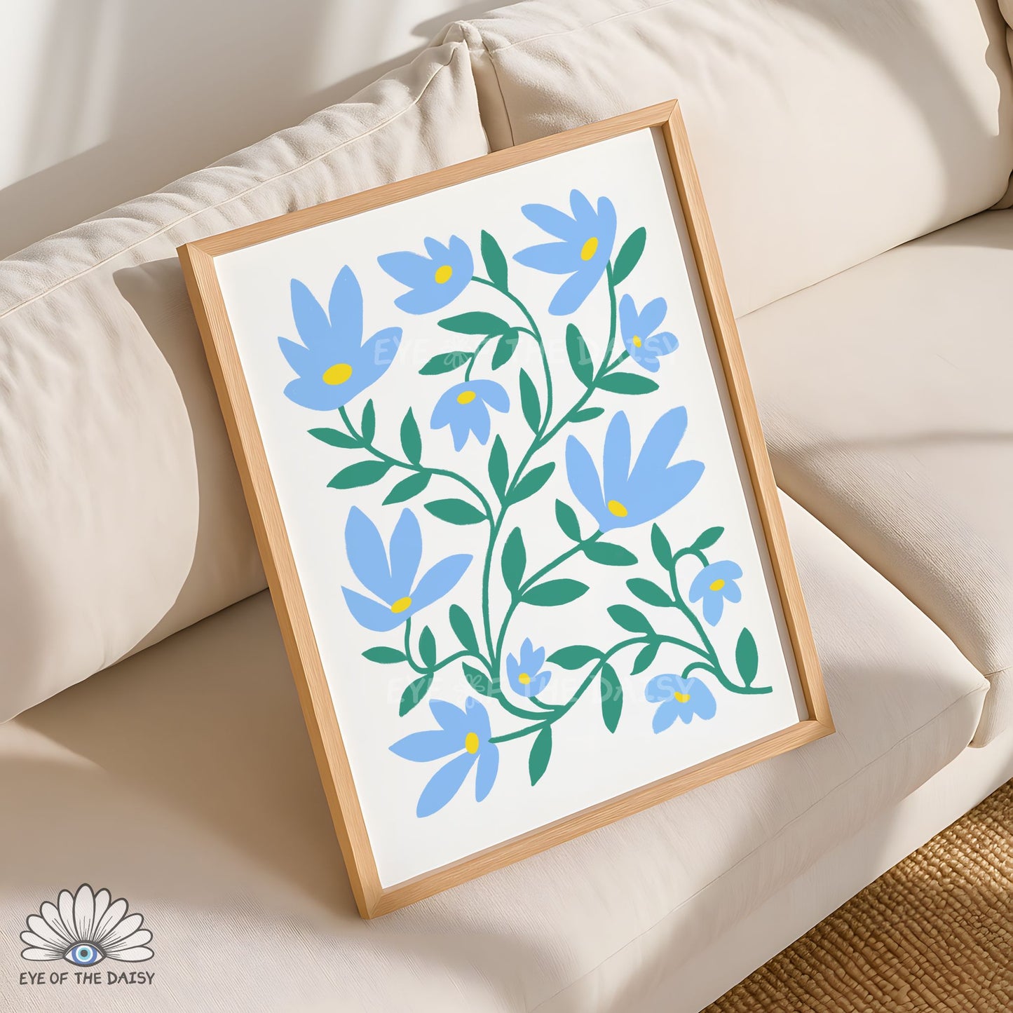 Blue Abstract Flowers Printable Wall Art | Sky Blue Botanical Print Digital Download | Whimsical Floral Print