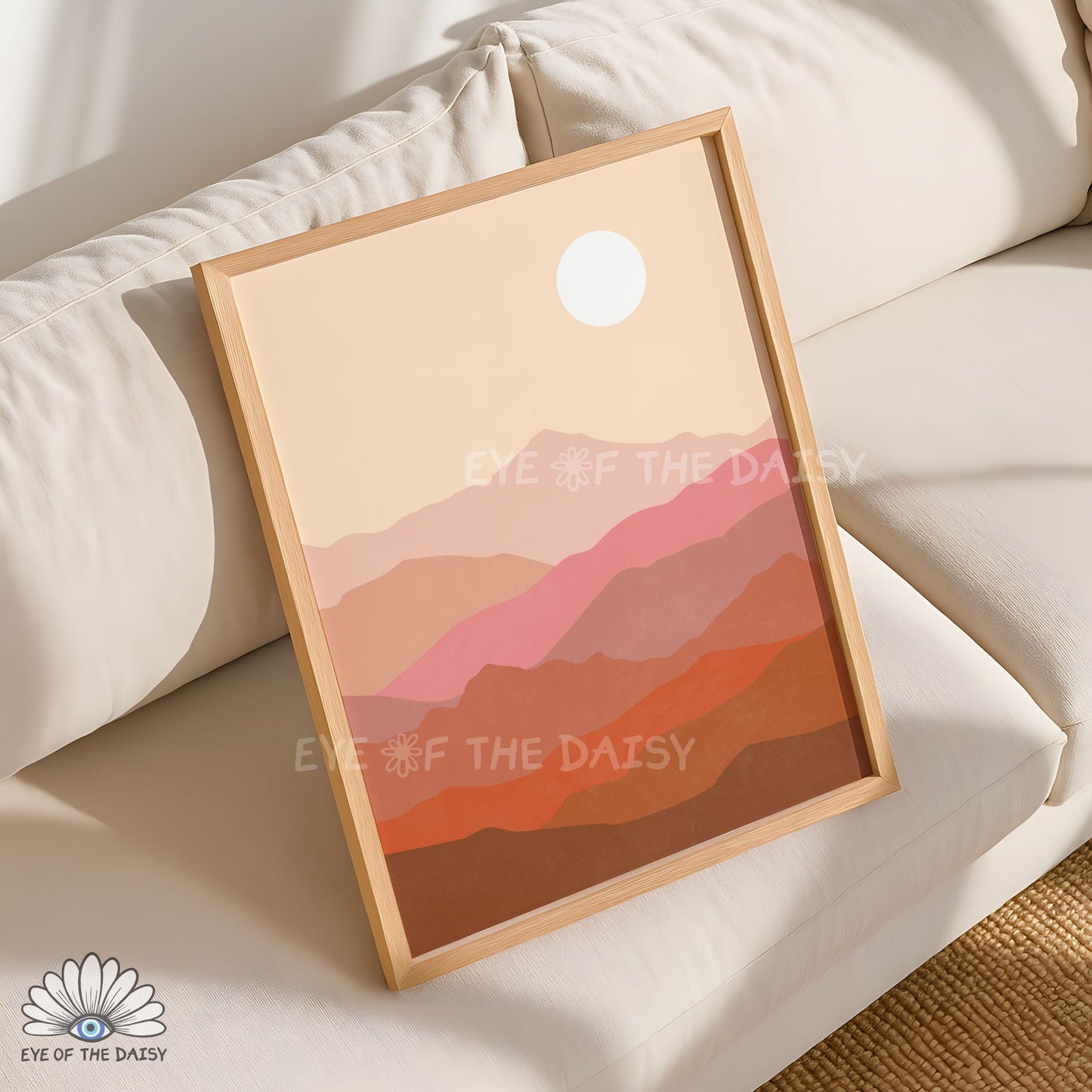 Mid century modern mountain scene printable wall art, warm tone rust terracotta beige boho landscape print