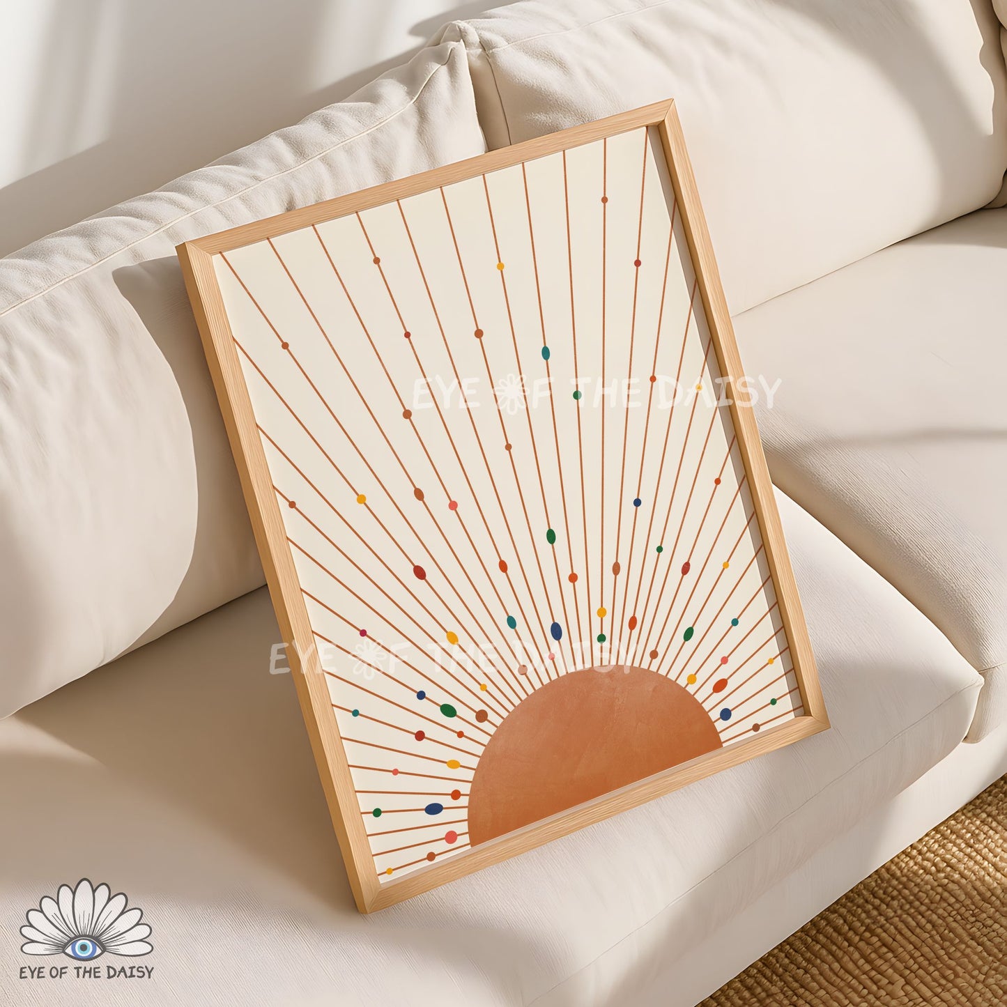Terracotta rising sun print instant download, boho sunburst printable wall art in warm earth tones