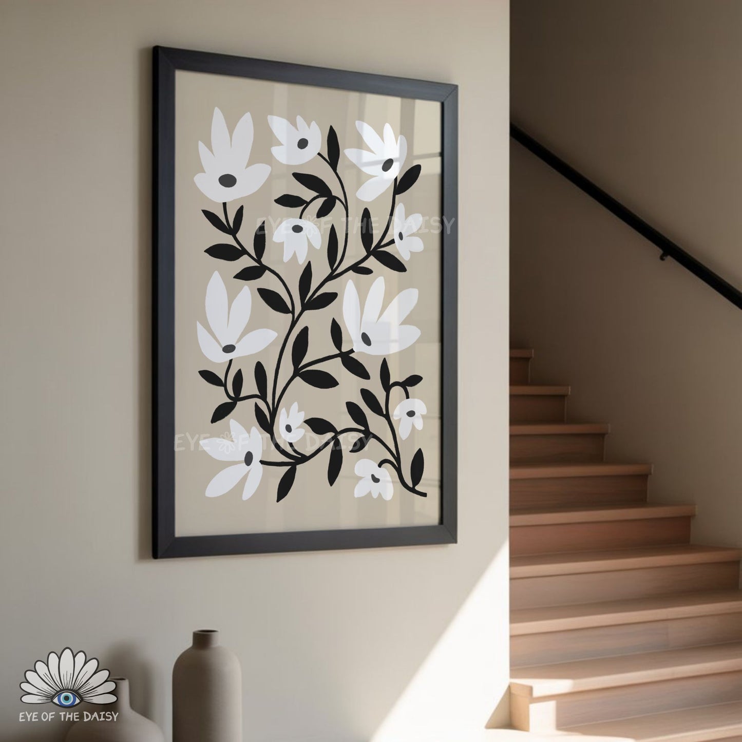 Neutral Abstract Floral Printable Wall Art | Black White and Beige Botanical Print Digital Download