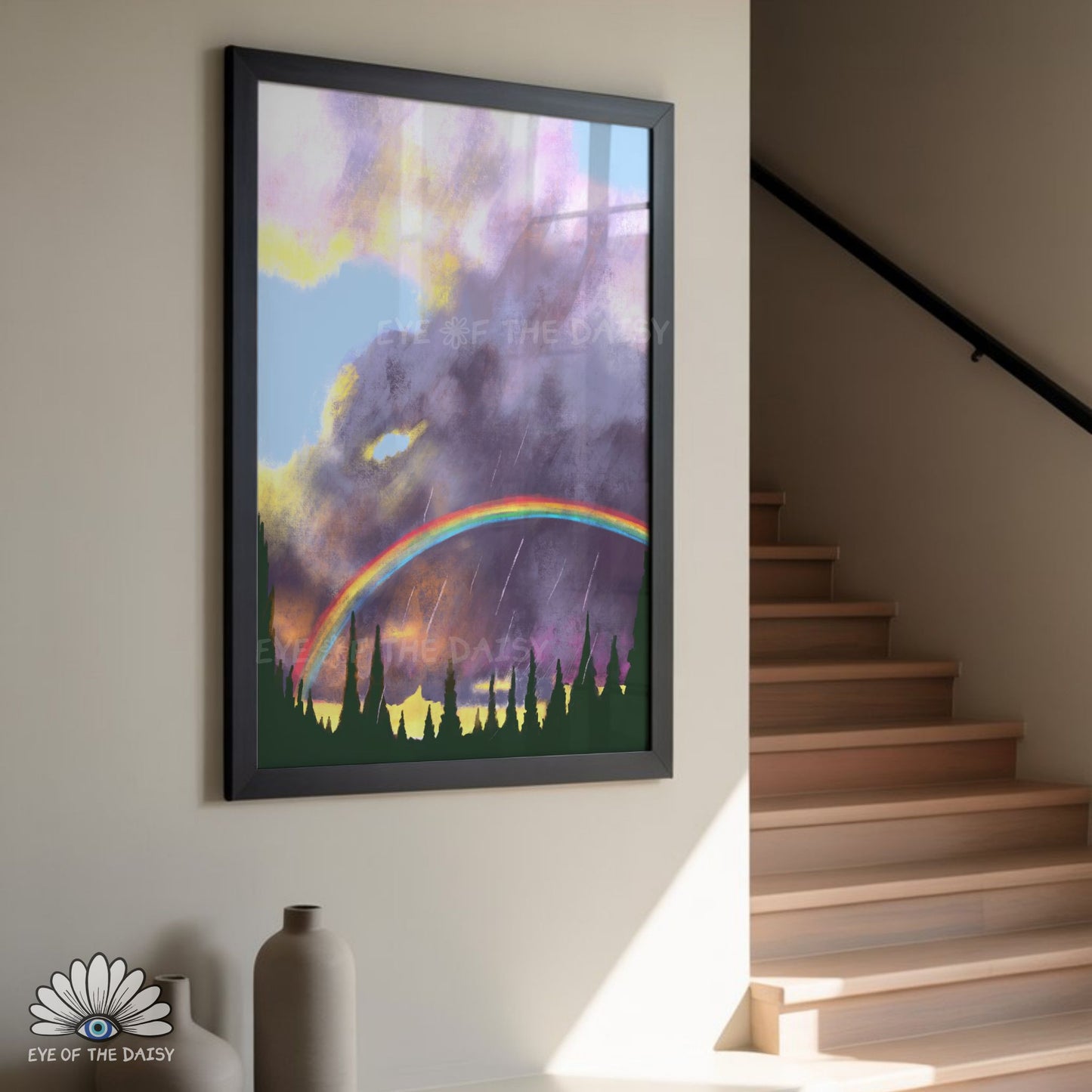 Sunset Rainbow Clouds Print Digital Download | Boho Abstract Landscape Printable Wall Art