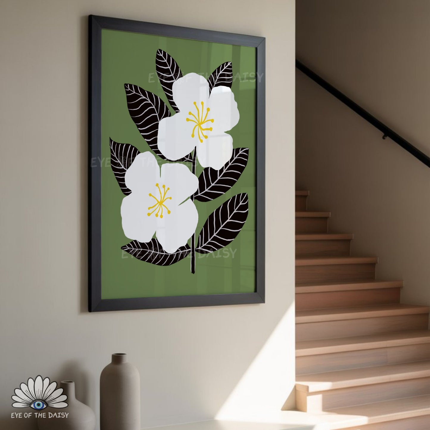 Modern botanical printable poster for living room decor in earthy boho colours