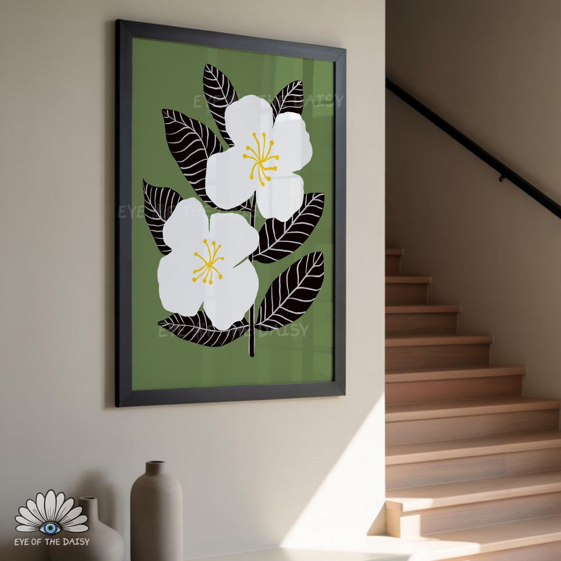 Modern botanical printable poster for living room decor in earthy boho colours