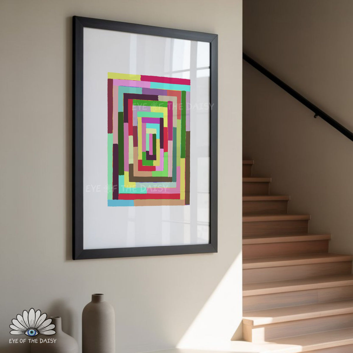 Red green modern abstract digital print, vibrant color block contemporary wall art print
