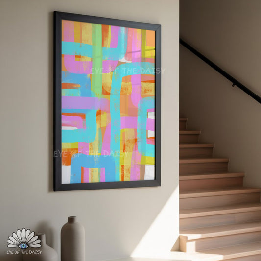 Bright modern abstract expressionist art printable poster for stylish apartment decor or contemporary living room