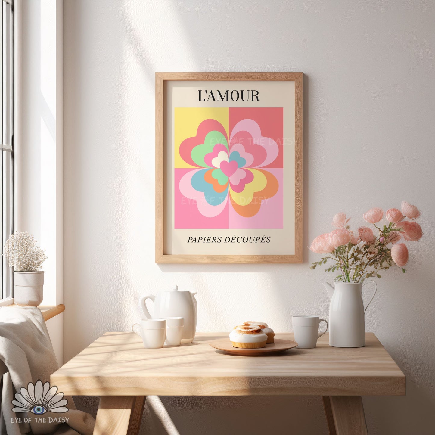 Bauhaus inspired French exhibition poster, colorful geometric flower printable art for trendy and eclectic decor