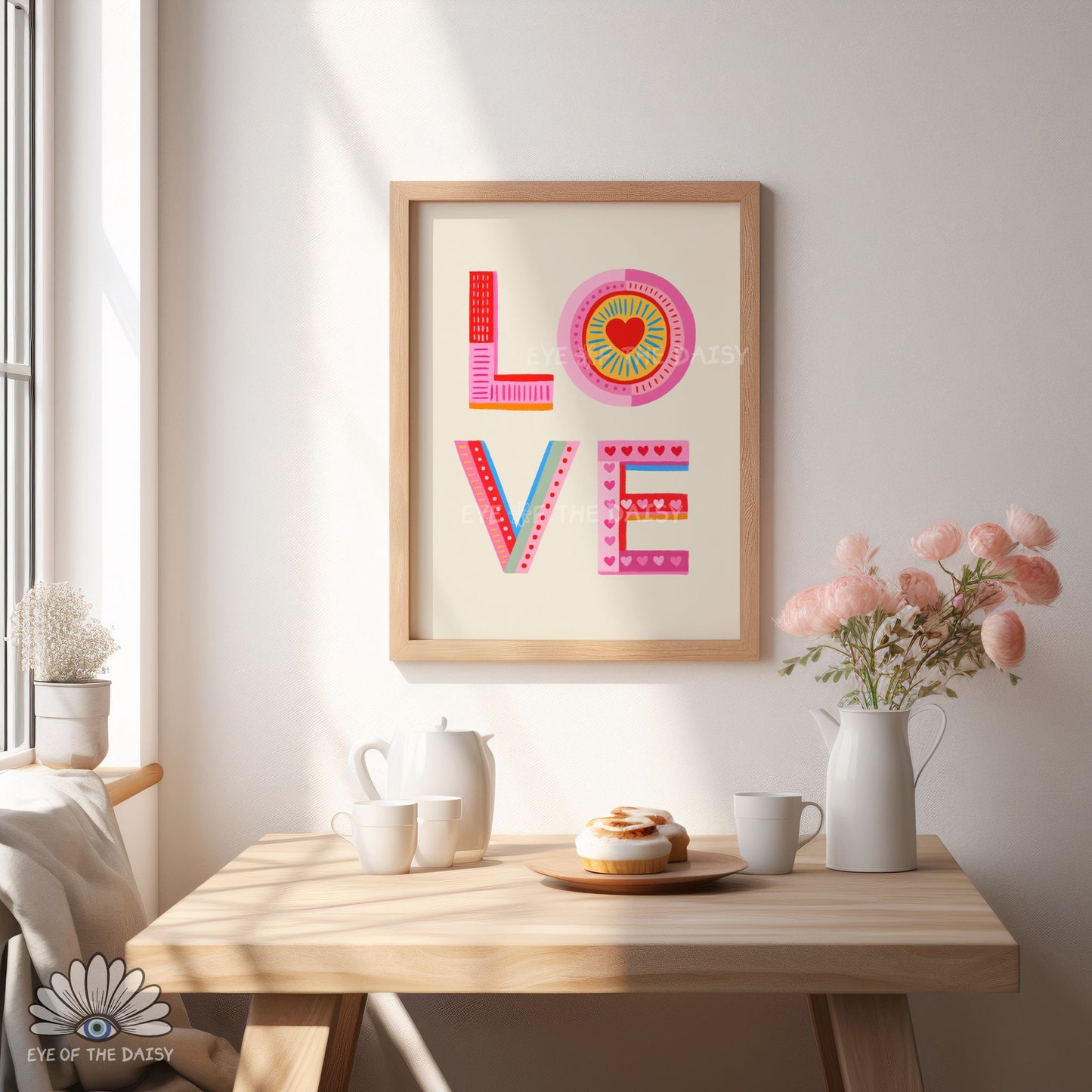 Retro and preppy LOVE digital download, fun and colorful print instant download for dorms or bedrooms