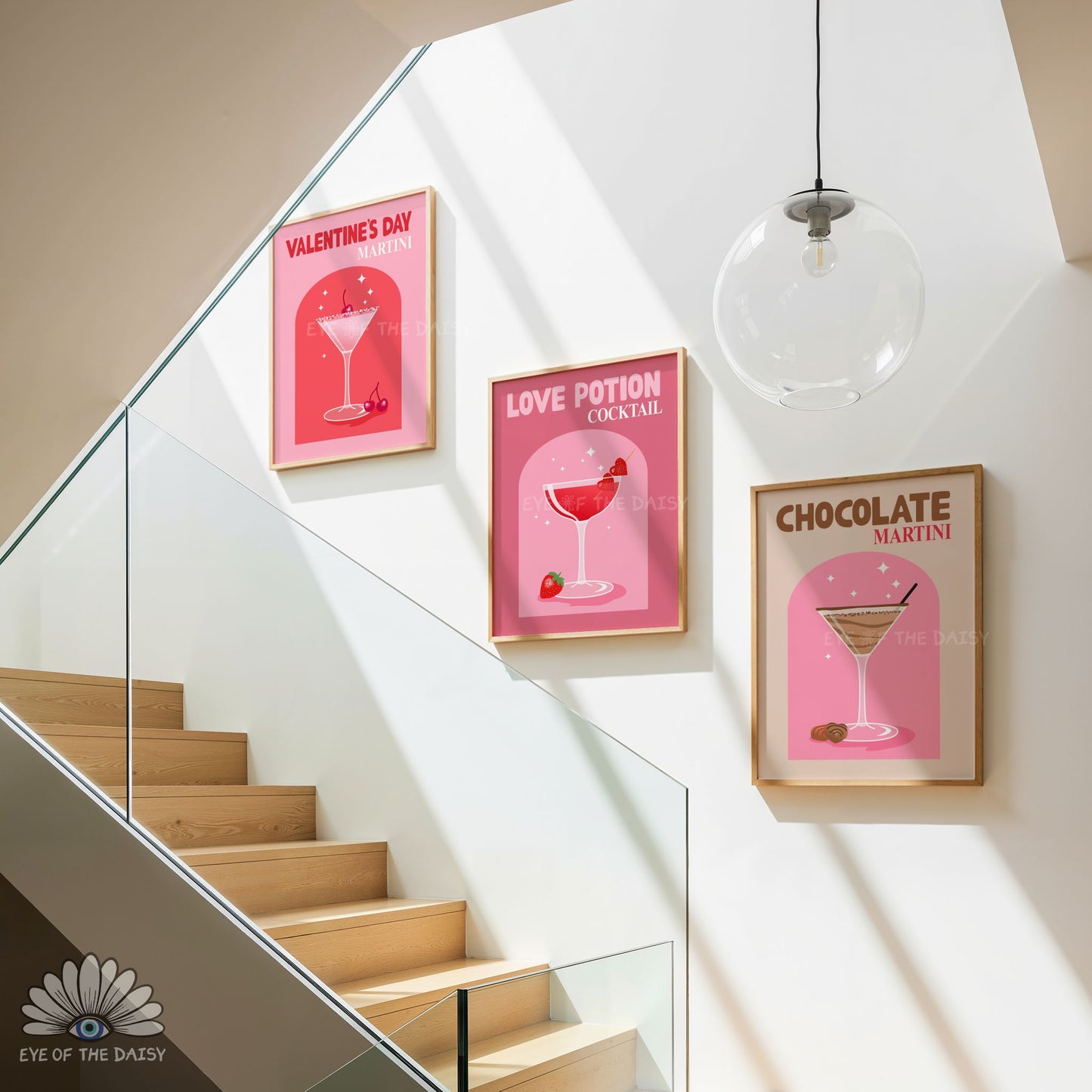 Chocolate Martini cocktail print digital download, vibrant retro printable poster for living rooms, home bars, or romantic spaces, cute girly aesthetic