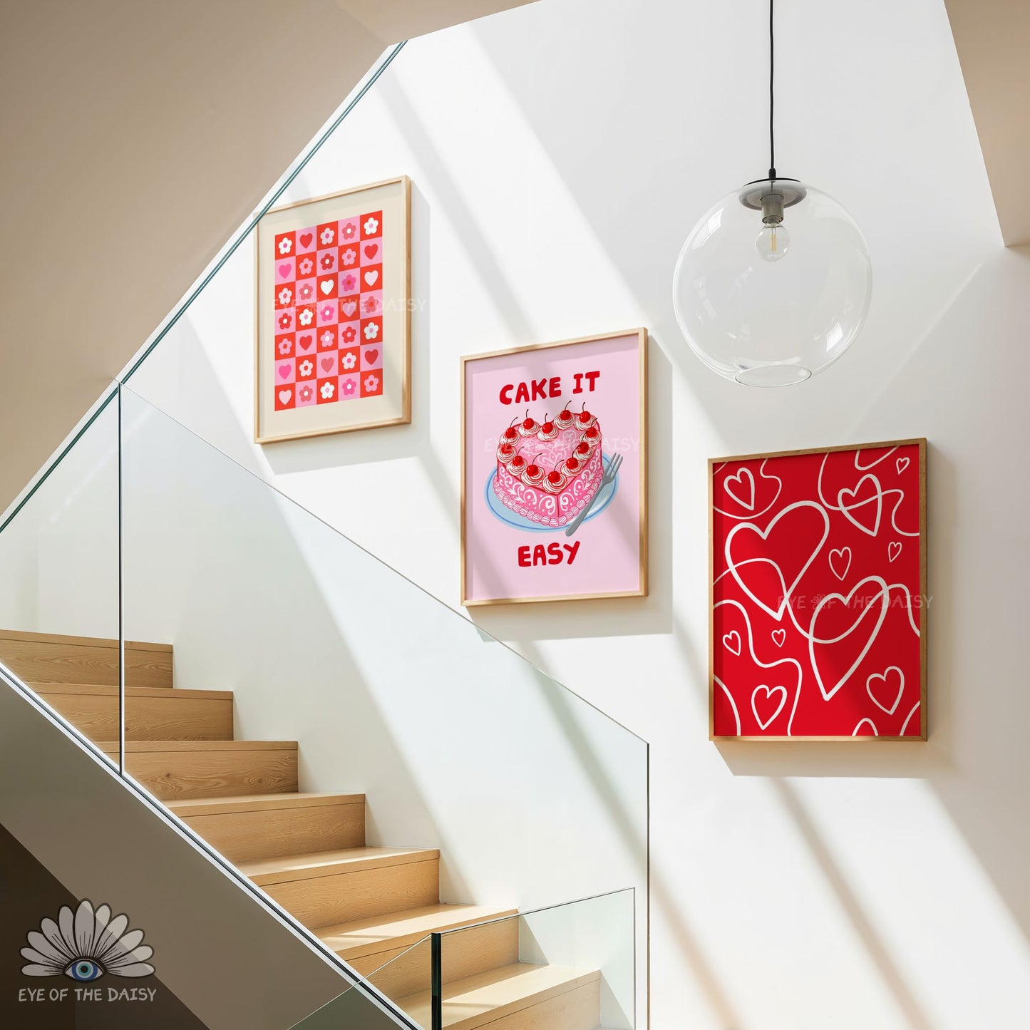 Valentine’s poster bundle of 9 hand drawn digital prints, red and pink gallery wall set for trendy, preppy, vibrant, dopamine-inspired rooms