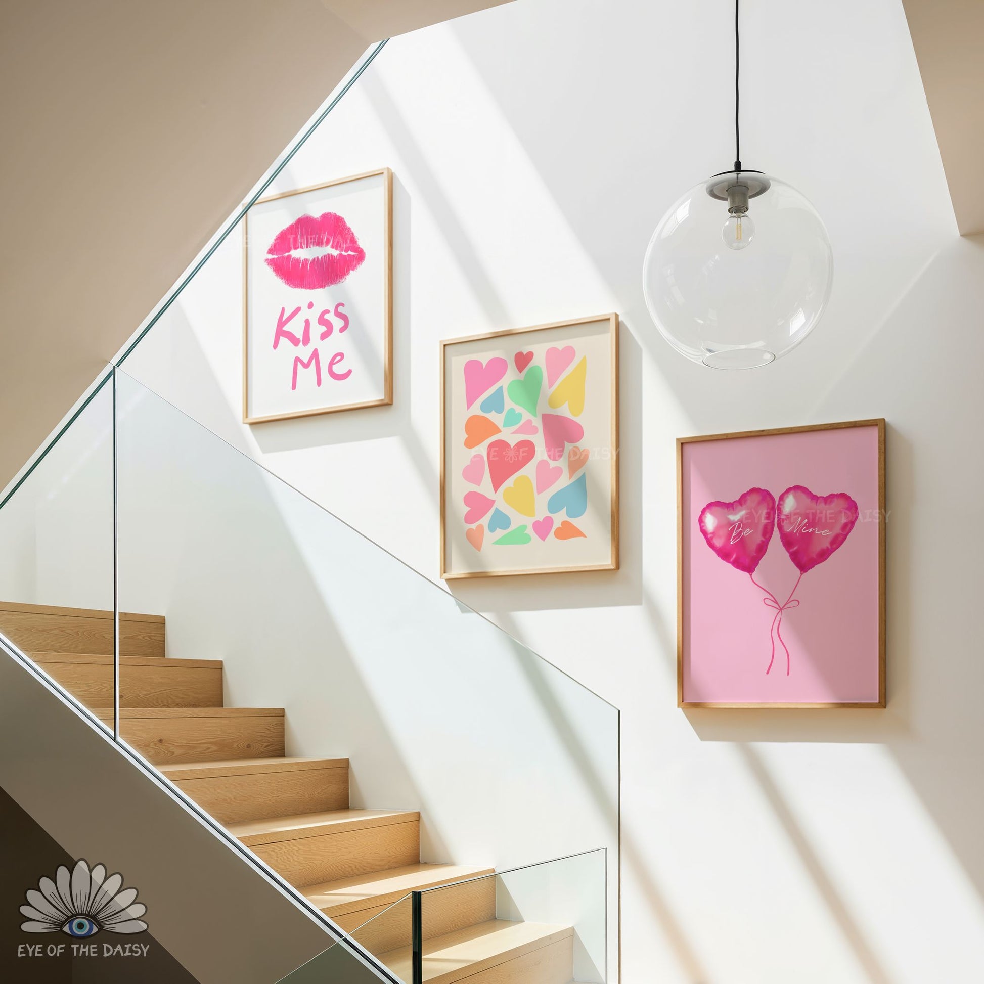 Valentine’s Day poster bundle of 6, hand drawn digital prints, pastel printable wall art for trendy, preppy gallery walls, cute girly decor