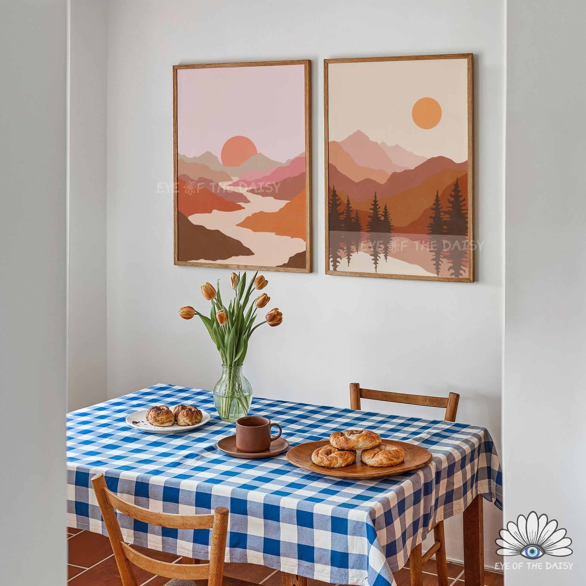 Landscape printable wall art set of 3, warm earth tone mountain scenery nature wall prints