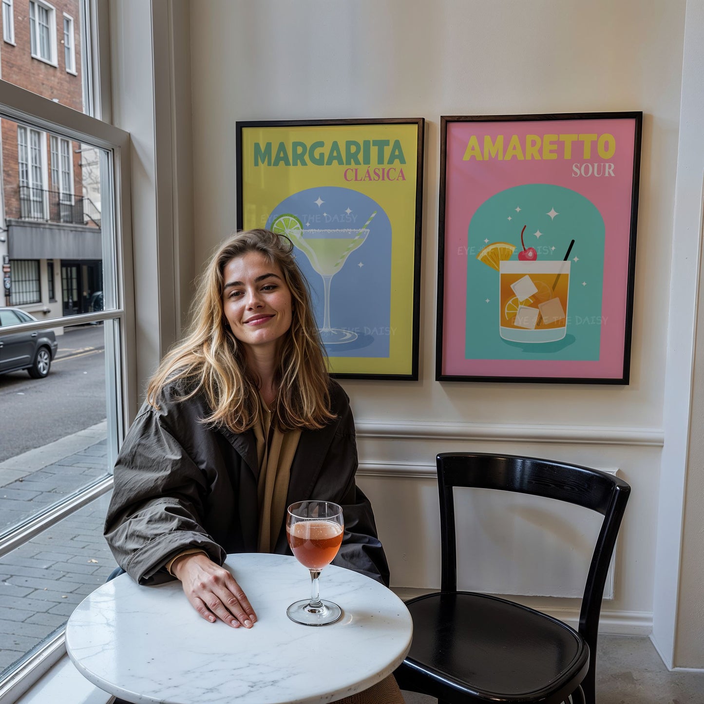 Digital Amaretto Sour drink print, cute and vibrant wall art download for quirky dining room or cocktail-themed gallery wall