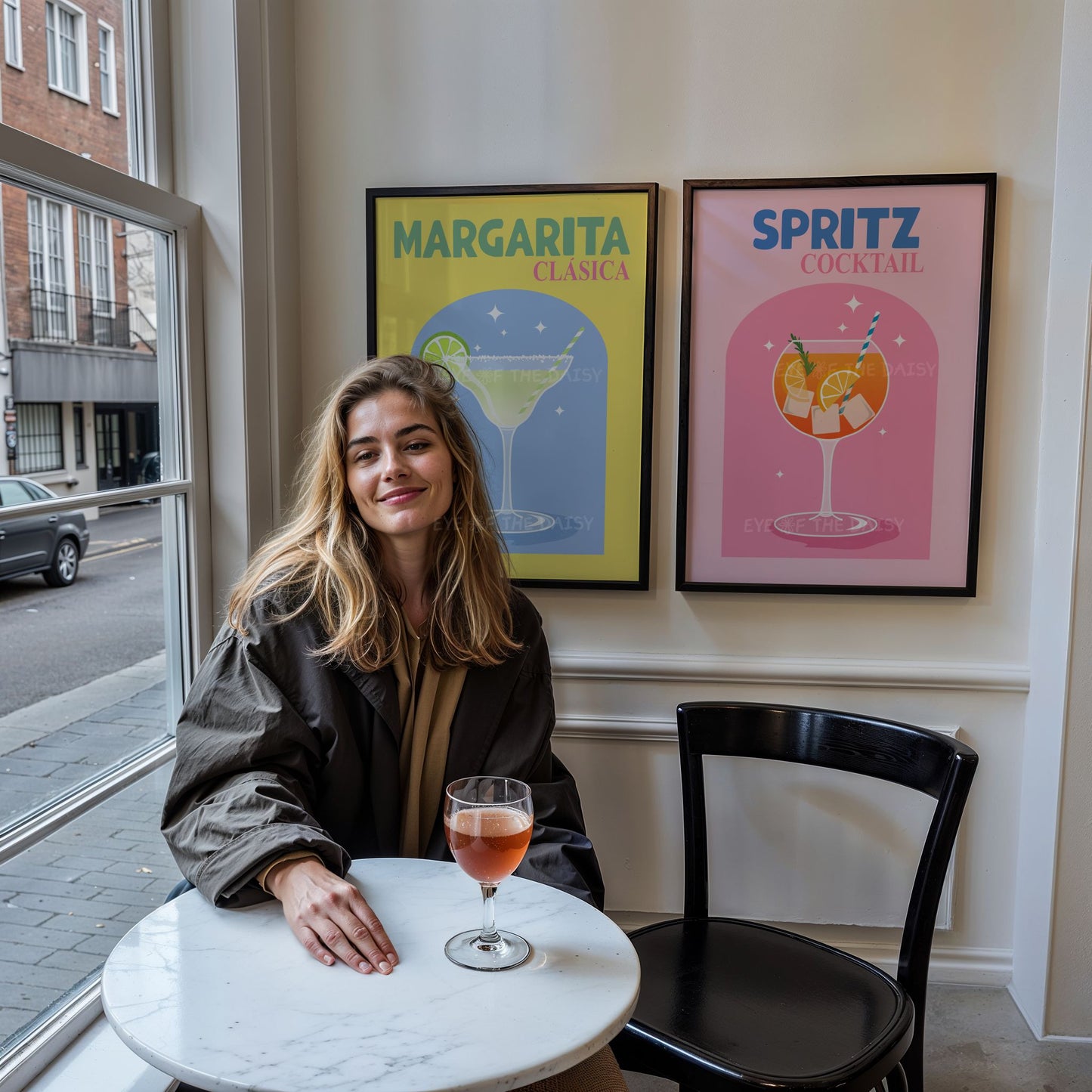 Pink Spritz cocktail printable poster for home bar gallery wall, digital download retro drink art for bar cart or kitchen decor