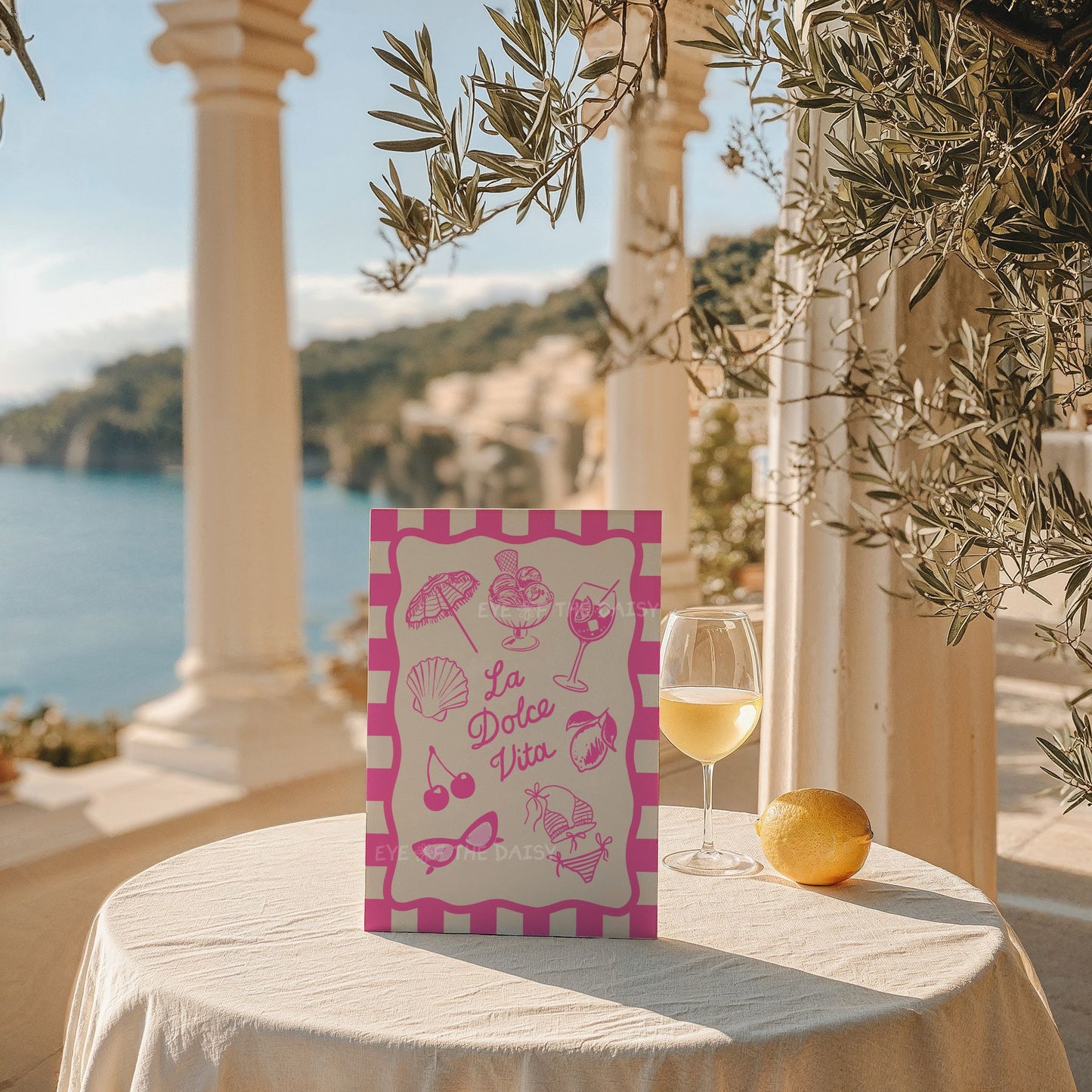 La Dolce Vita print – bold pink Italian summer sketch, instant digital download wall art ideal for stylish summer rental wall decor