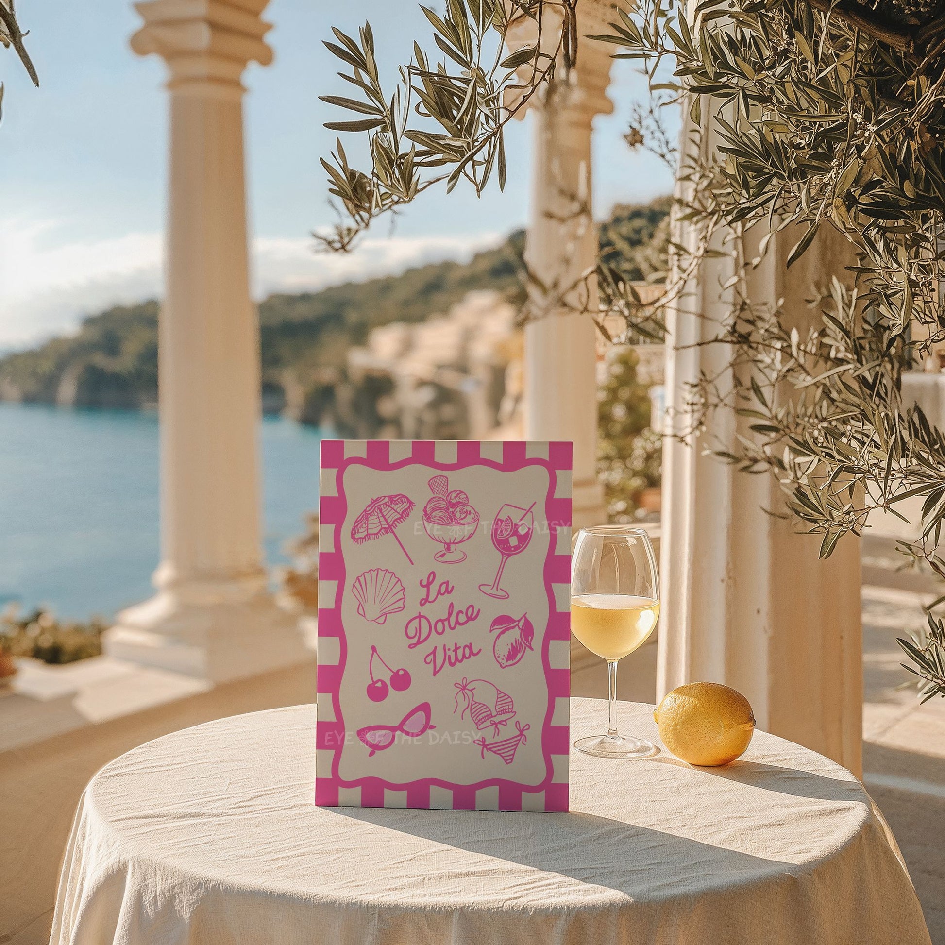 La Dolce Vita print – bold pink Italian summer sketch, instant digital download wall art ideal for stylish summer rental wall decor