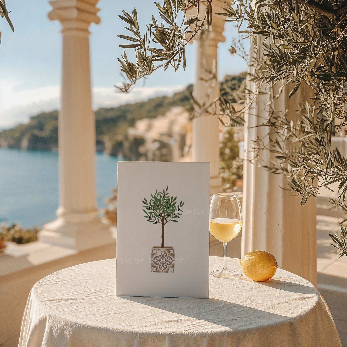 Summer rental olive tree print in boho vase pot – sage green beige botanical printable wall art, perfect minimalist decor for holiday homes