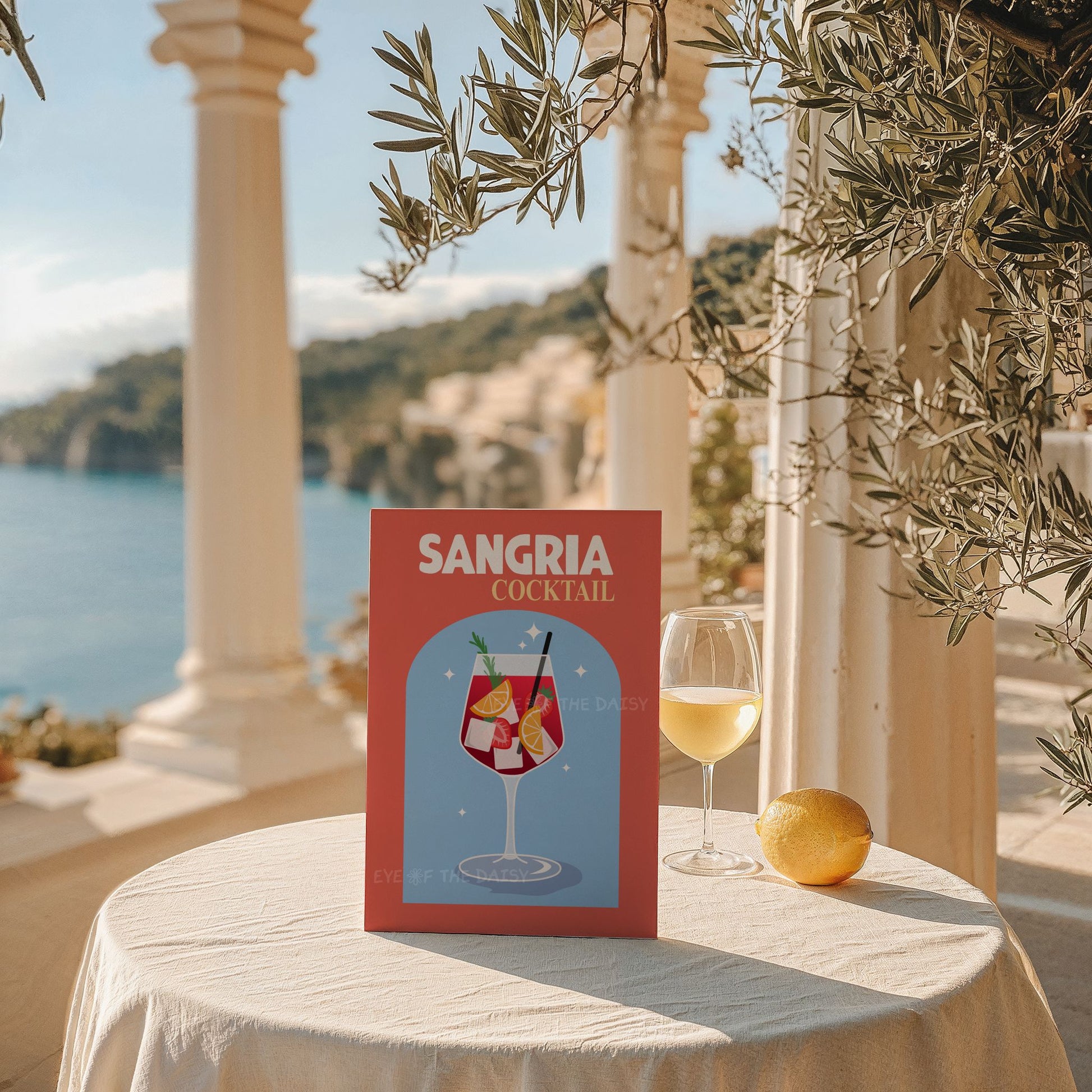 Trendy Sangria digital art print, vibrant cocktail poster perfect for fun Mediterranean kitchen or dining room decor or 