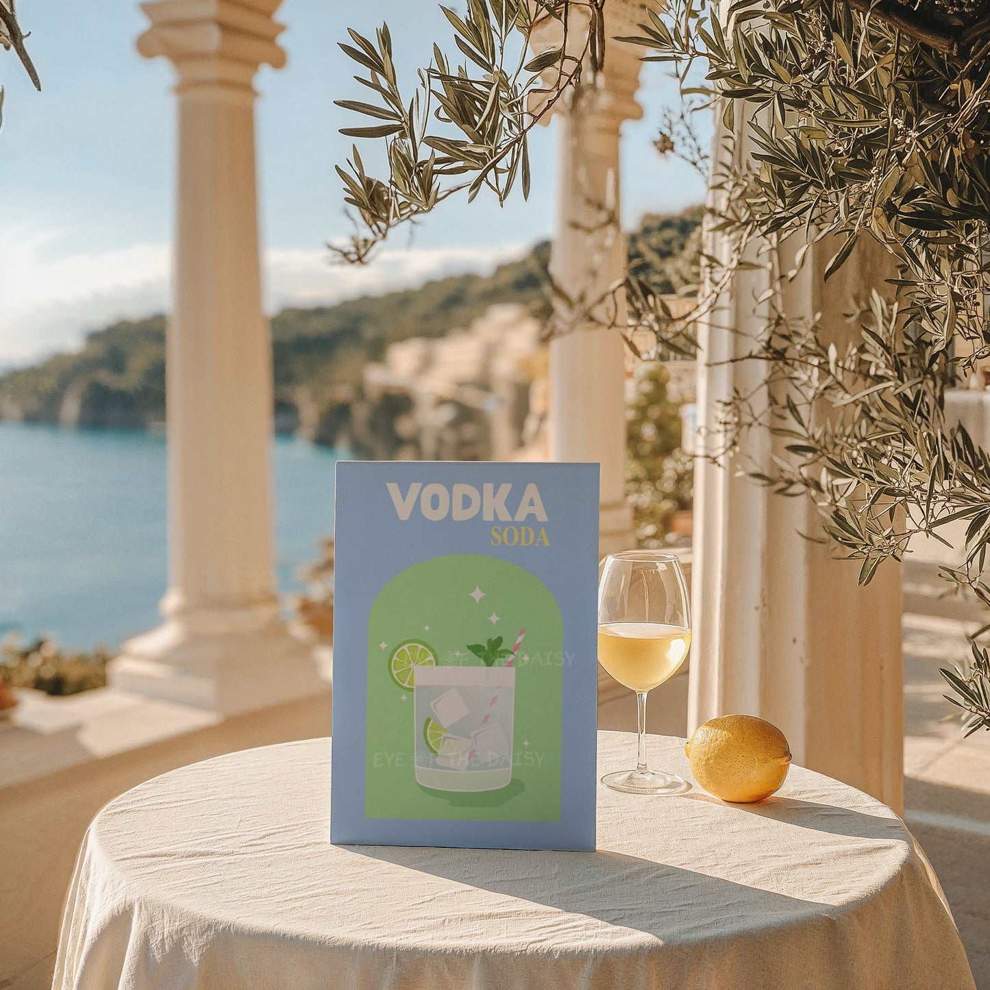 Retro Vodka Soda cocktail printable poster – colorful downloadable art perfect for beach rental wall decor