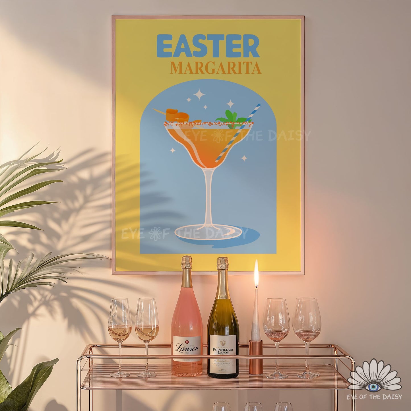 Easter margarita printable wall art, spring Easter bad sign for home bar cart decor