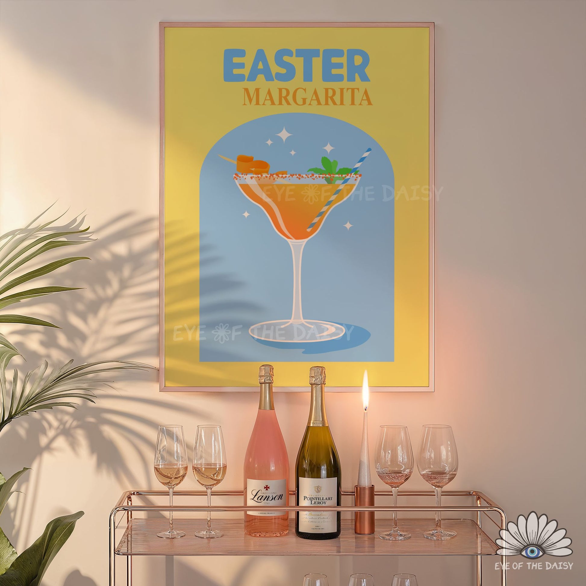 Easter margarita printable wall art, spring Easter bad sign for home bar cart decor