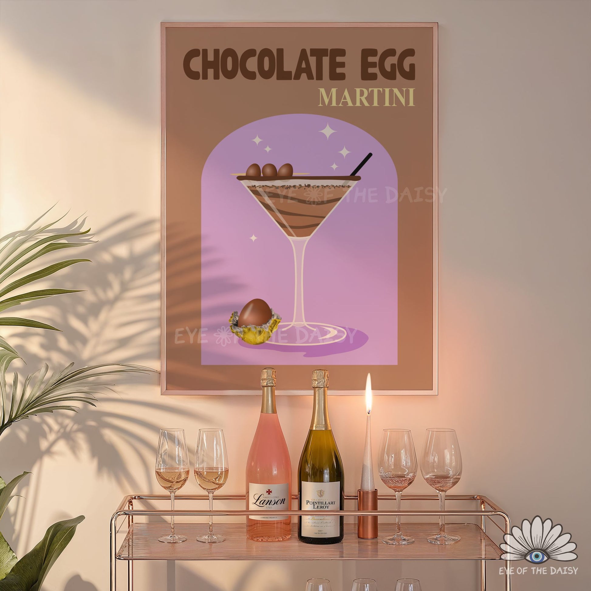 Easter party cocktail poster, colourful Chocolate Martini wall art printable for Spring home bar cart