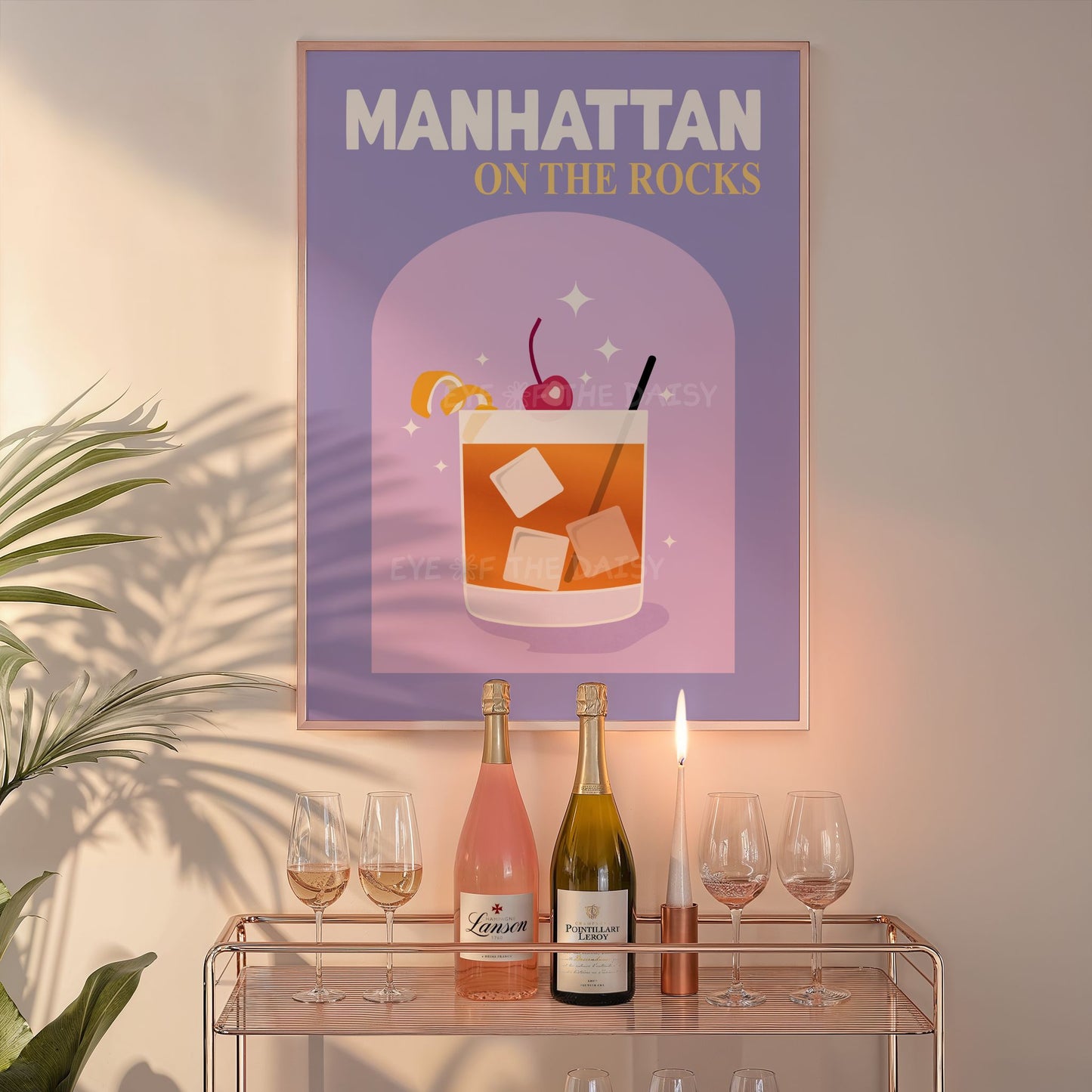 Manhattan cocktail printable wall art – bright retro poster digital download for bar cart DIY wall decor and entertaining spaces