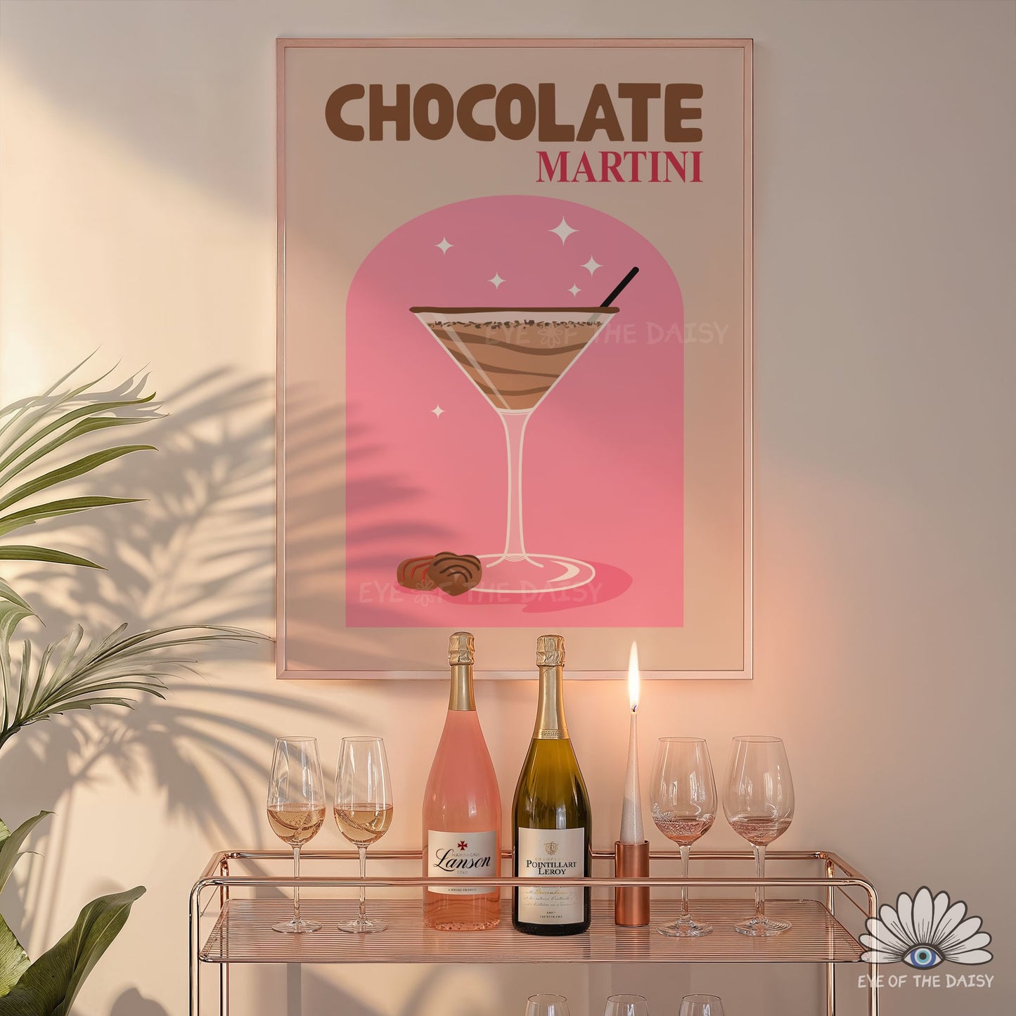 Retro Chocolate Martini printable poster, playful and colorful bar cart decor print digital download