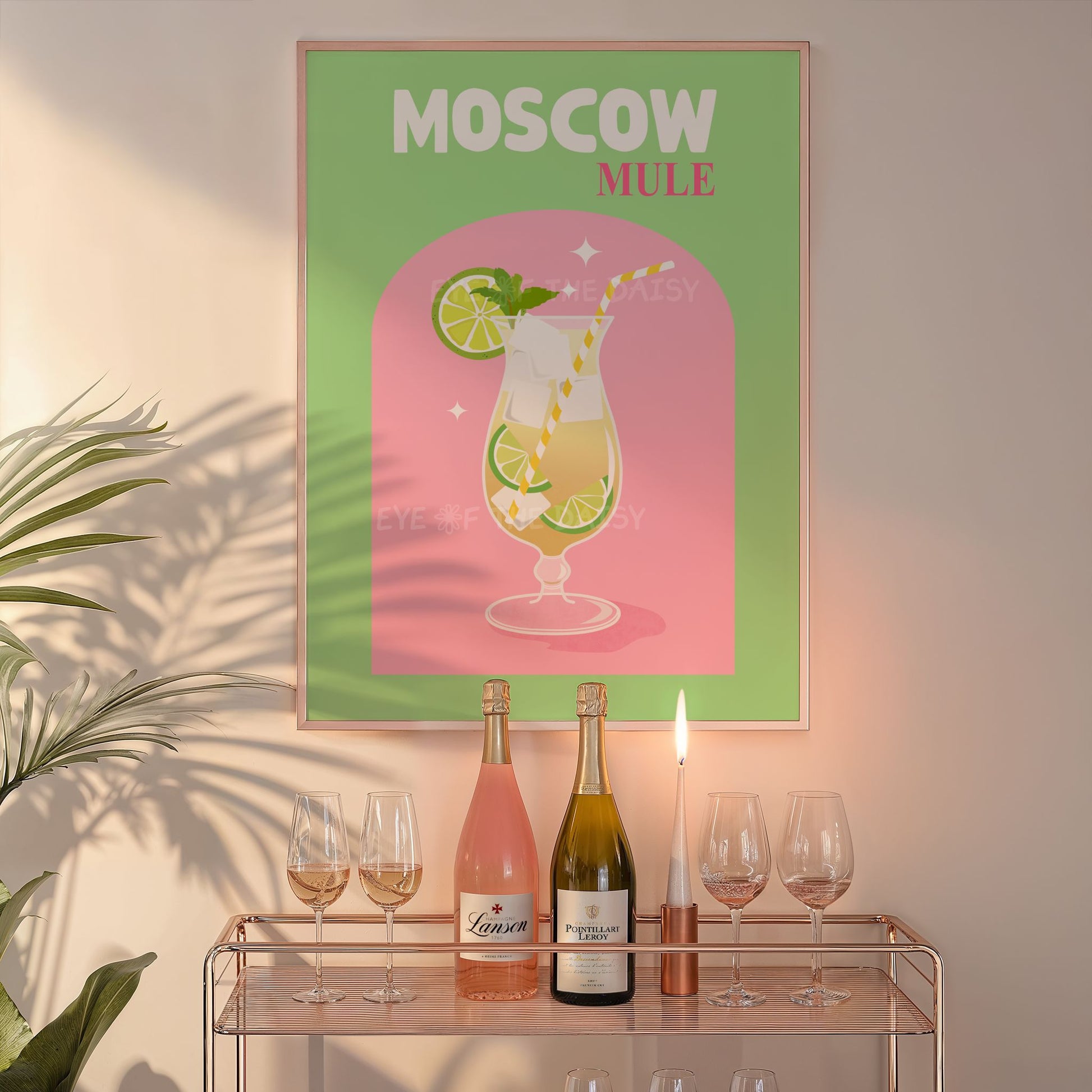 Printable Moscow Mule cocktail poster – funky bar cart wall art, colorful retro digital download for DIY decor