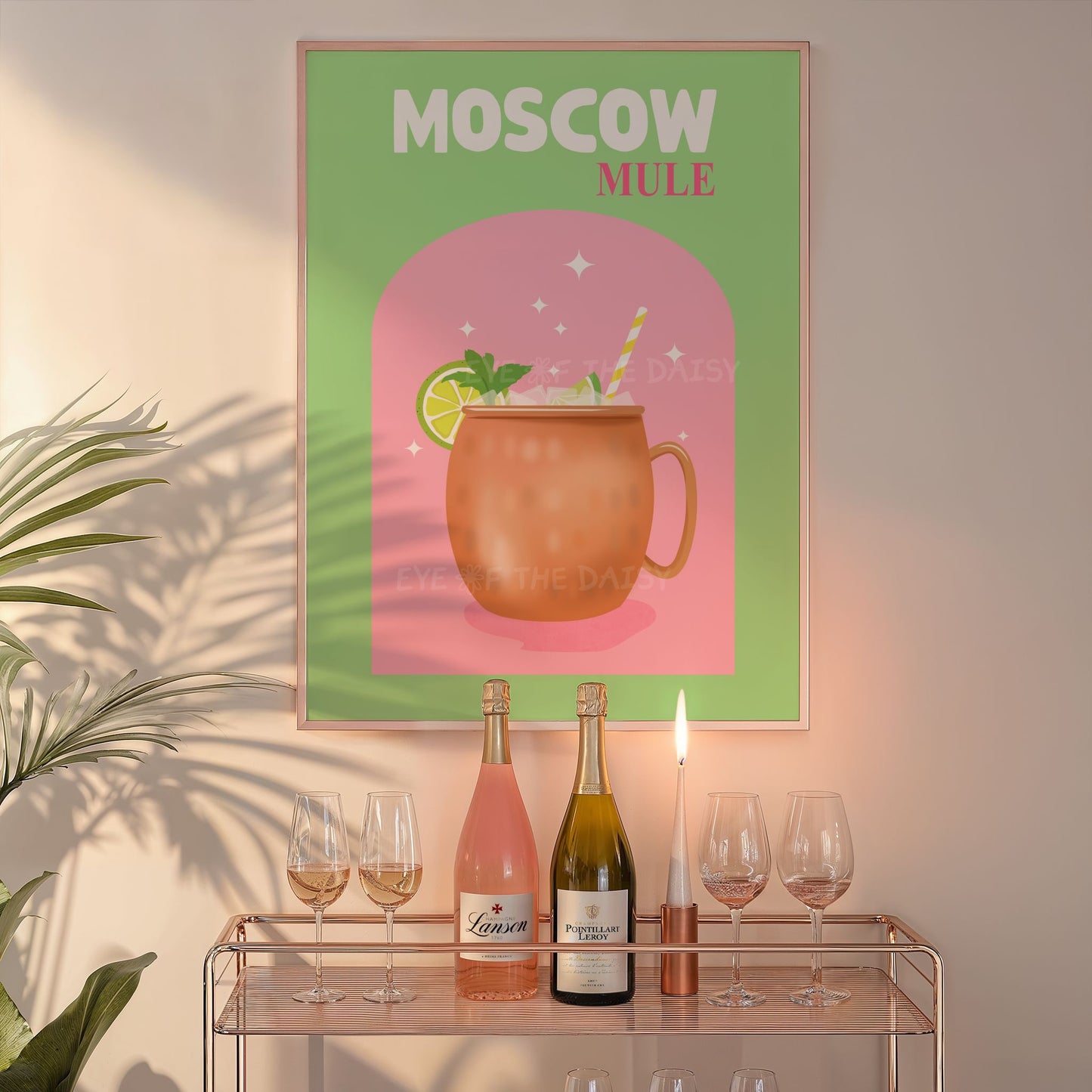 Printable Moscow Mule cocktail poster – funky bar cart wall art, colorful retro drink print digital download for DIY decor