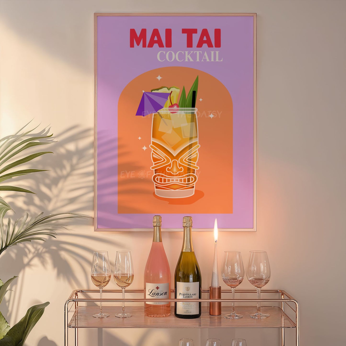 Mai Tai cocktail printable wall art – bright retro poster digital download for bar cart DIY wall decor and entertaining spaces