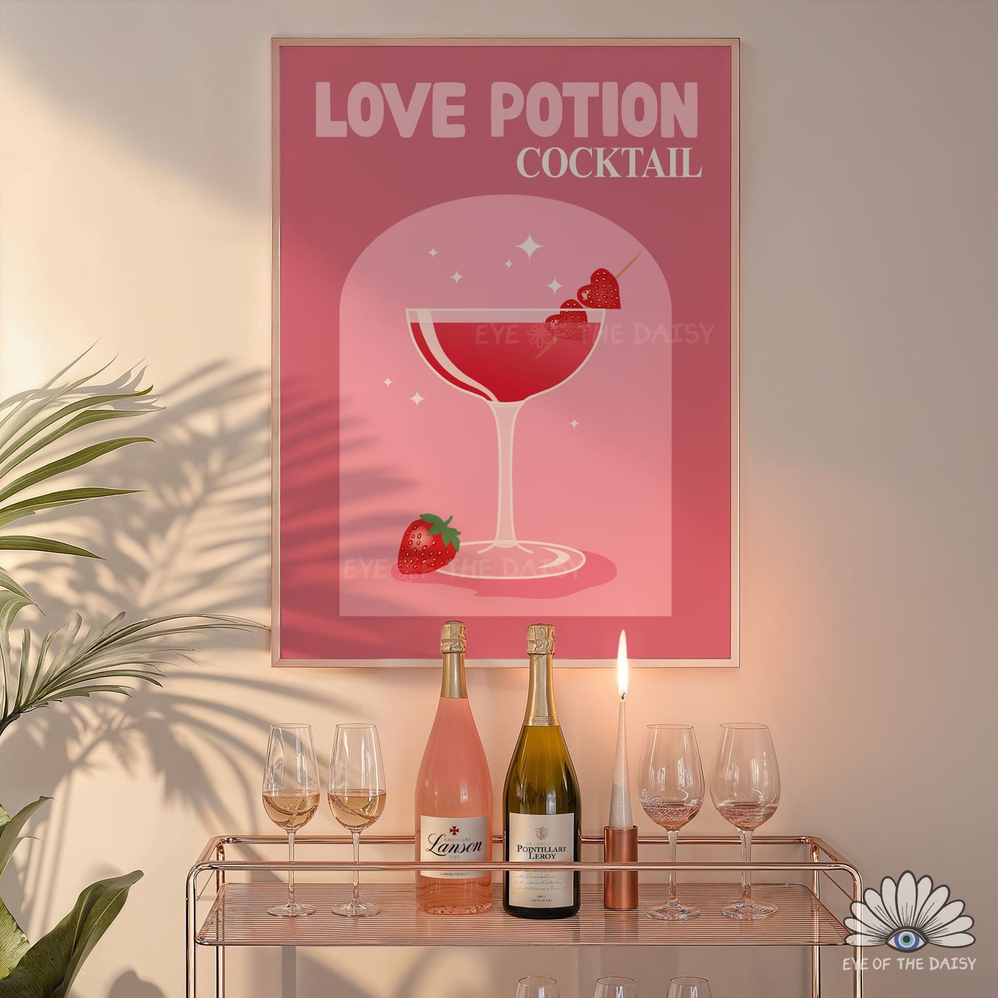 Hand drawn Love Potion cocktail printable wall art, cute and trendy drink poster for kitchen or bar cart decor