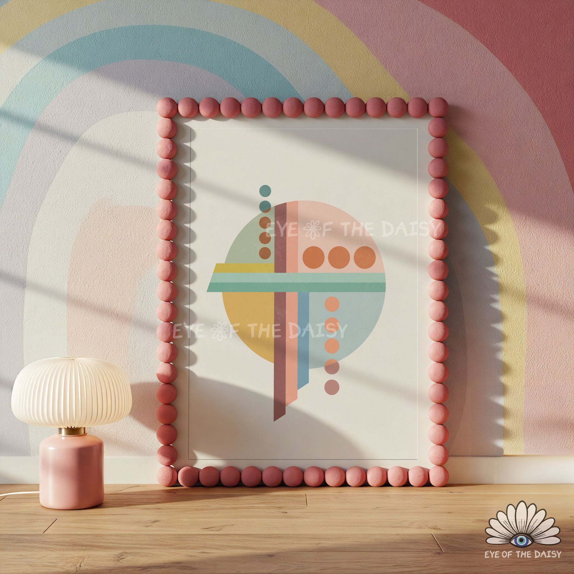 Geometric circles abstract print digital download, modern colorful wall art for nursery
